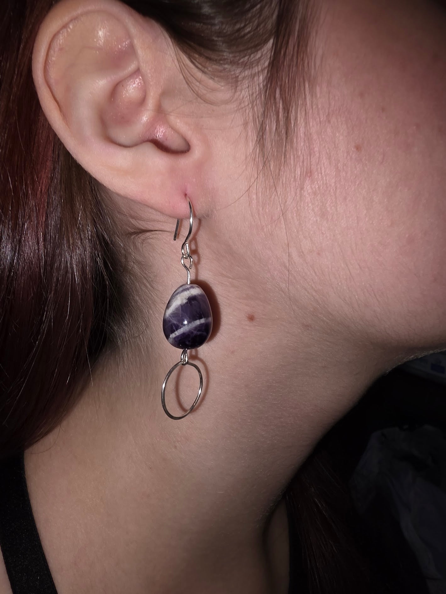Sterling Silver Amethyst Drops with Hammered Circle