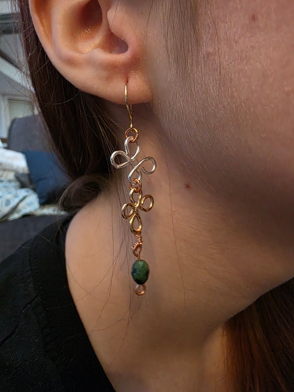 Mixed Metal Clover/Butterfly and Ruby in Zoisite Earrings