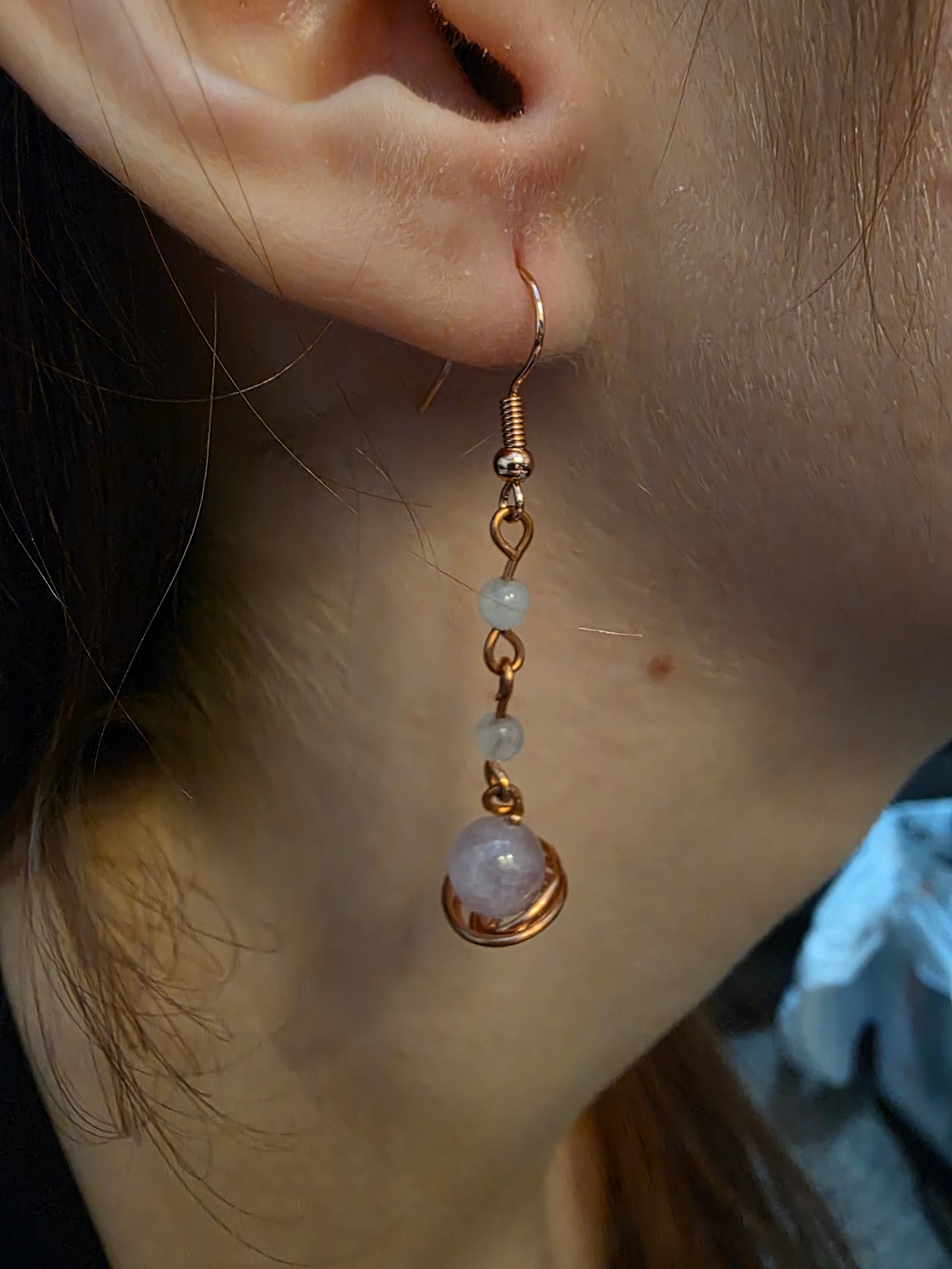Kunzite and Rose Gold Copper earrings