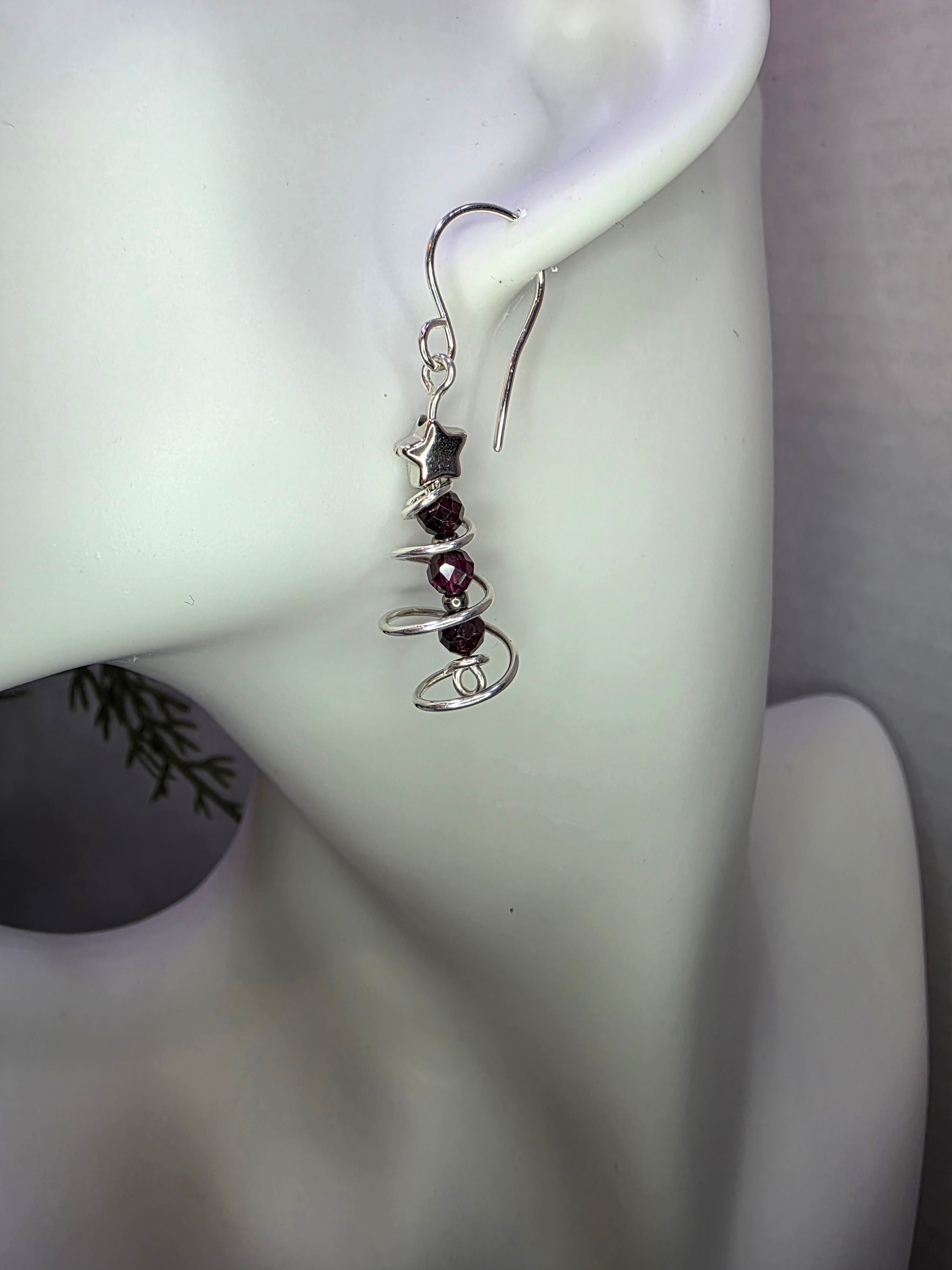 Garnet OR Peridot Wire Wrapped Christmas Tree Earrings