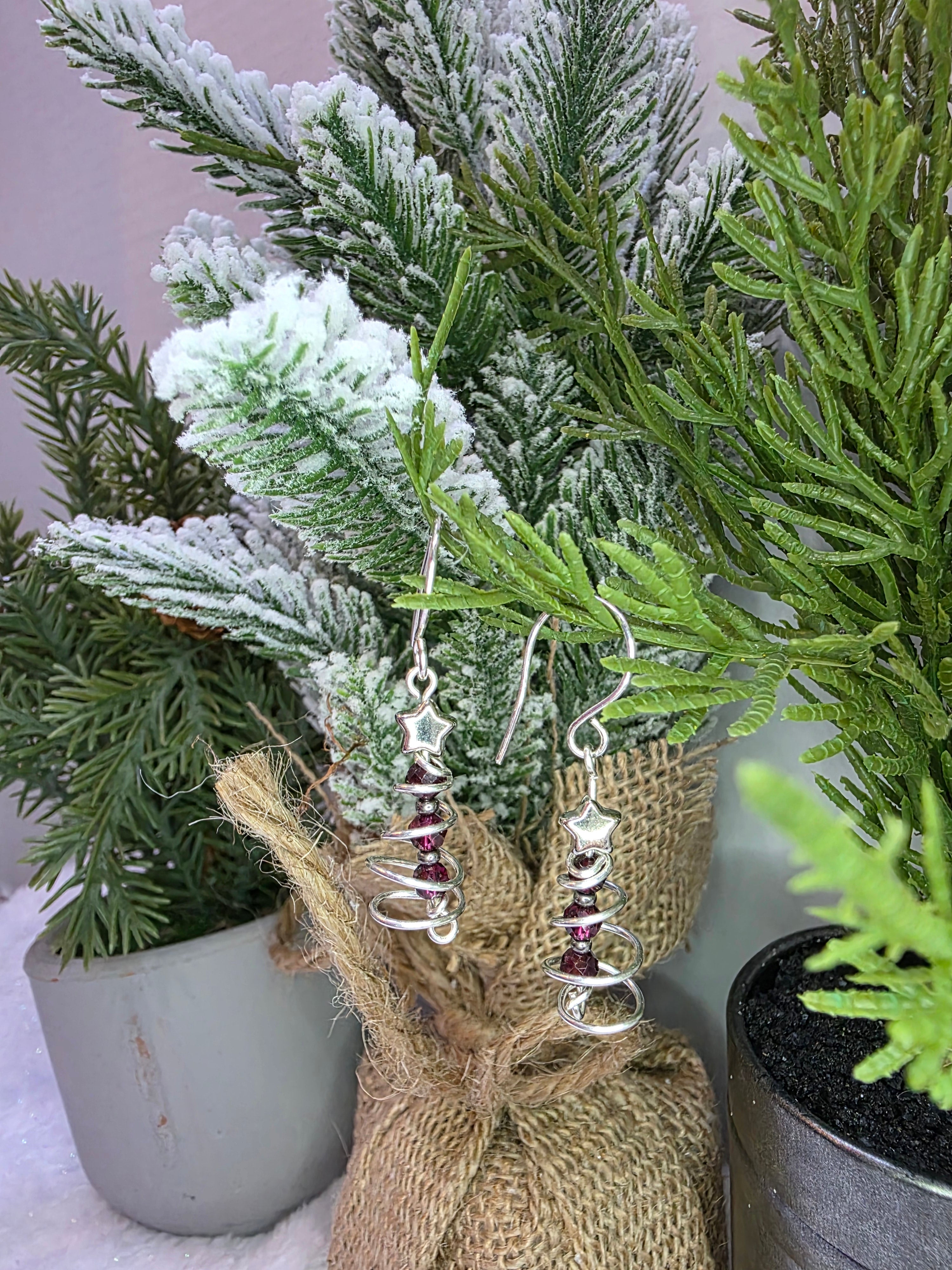 Garnet OR Peridot Wire Wrapped Christmas Tree Earrings