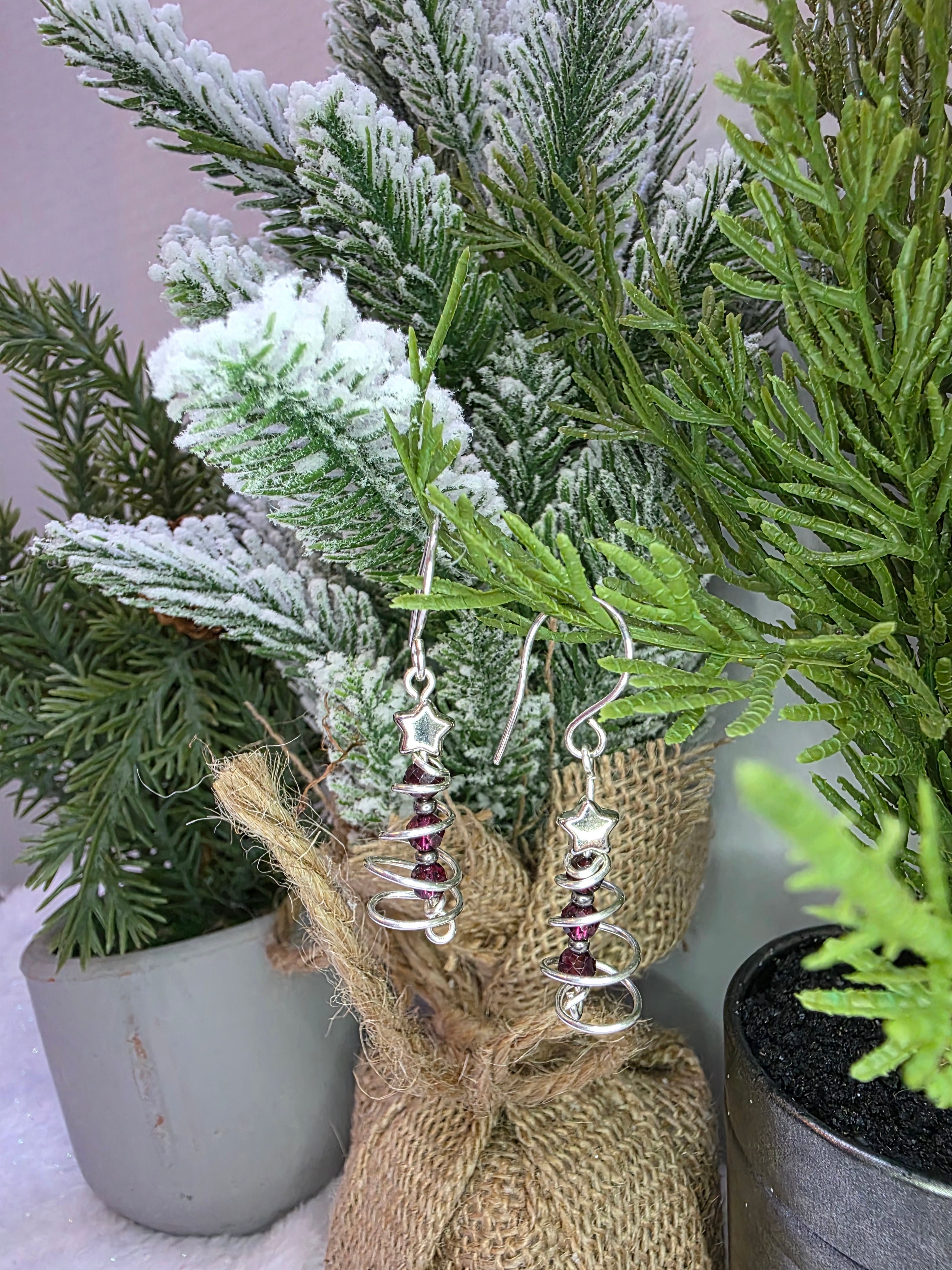 Garnet OR Peridot Wire Wrapped Christmas Tree Earrings