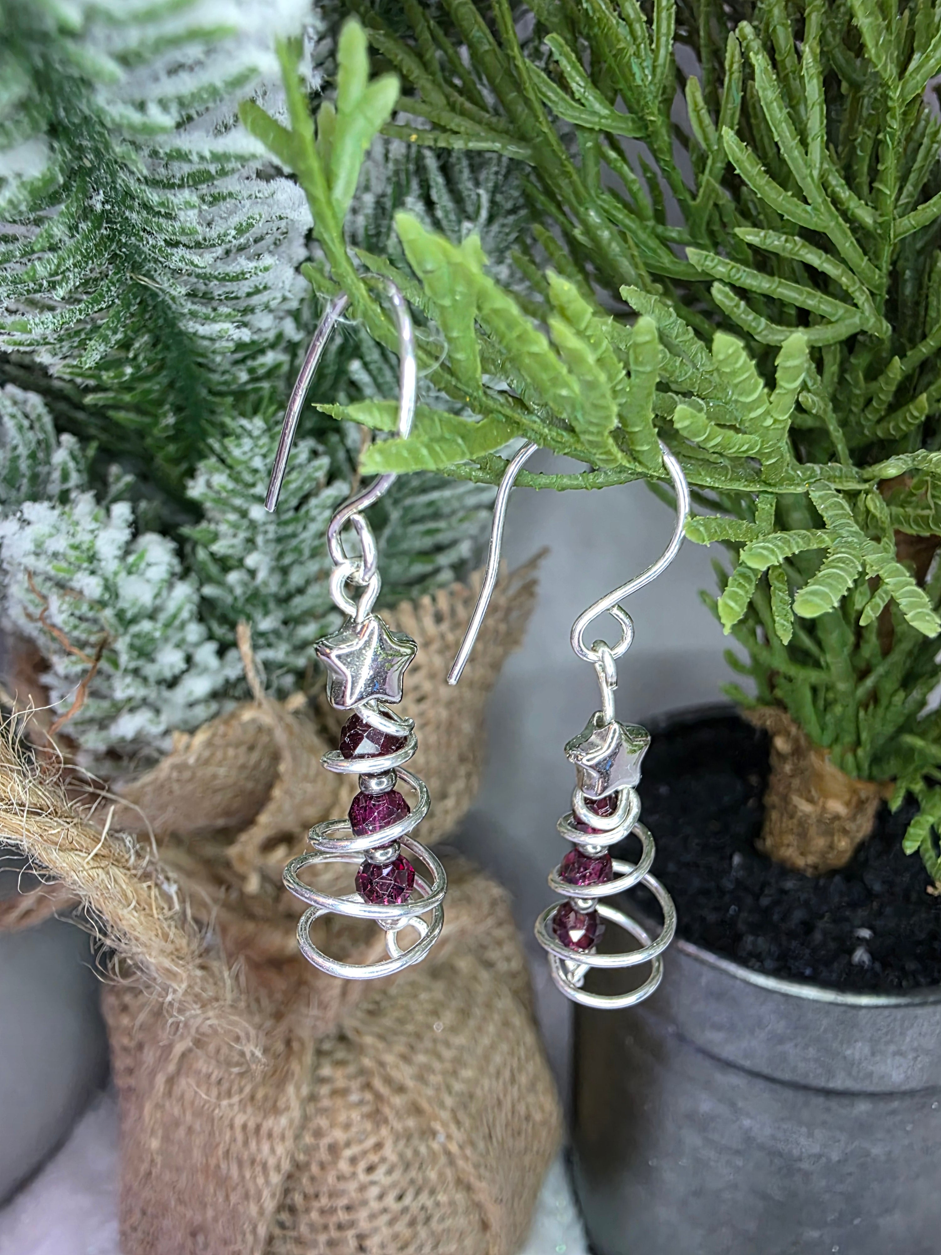 Garnet OR Peridot Wire Wrapped Christmas Tree Earrings