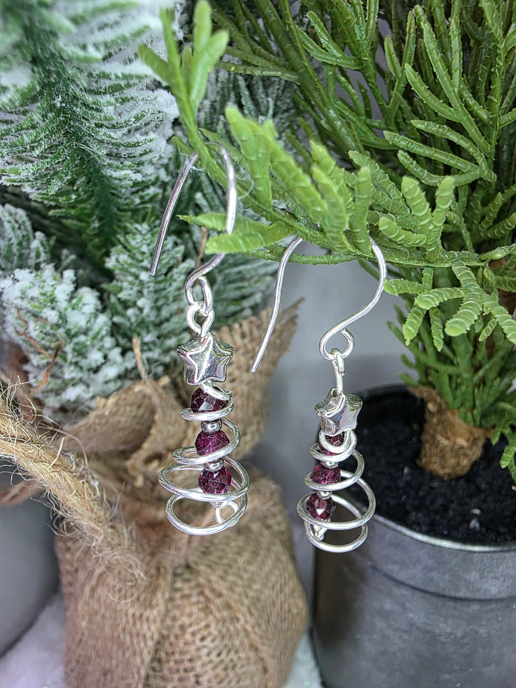 Garnet OR Peridot Wire Wrapped Christmas Tree Earrings