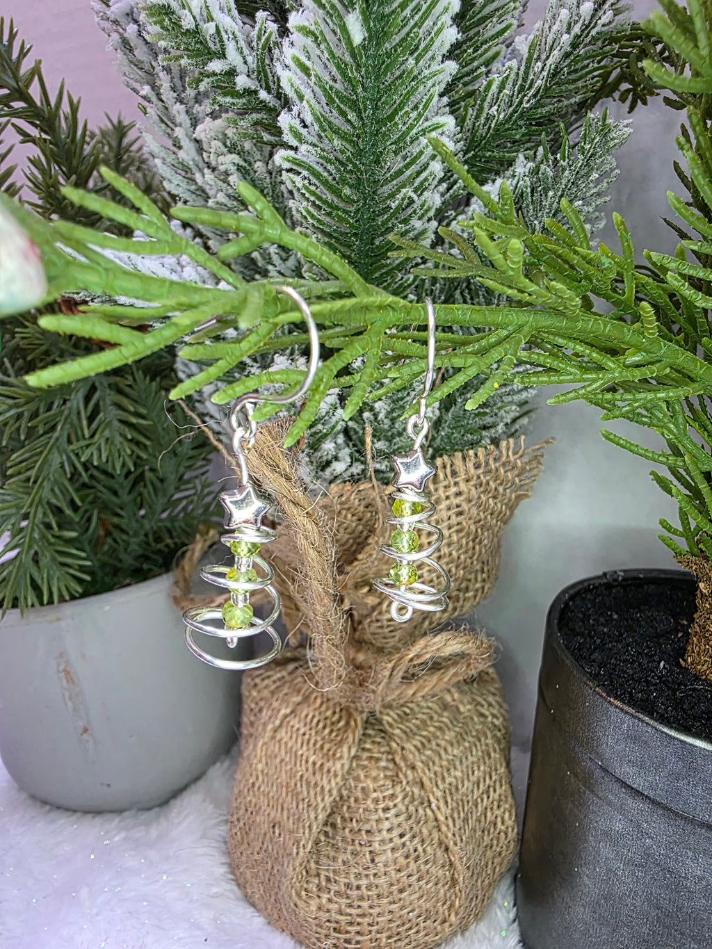 Garnet OR Peridot Wire Wrapped Christmas Tree Earrings
