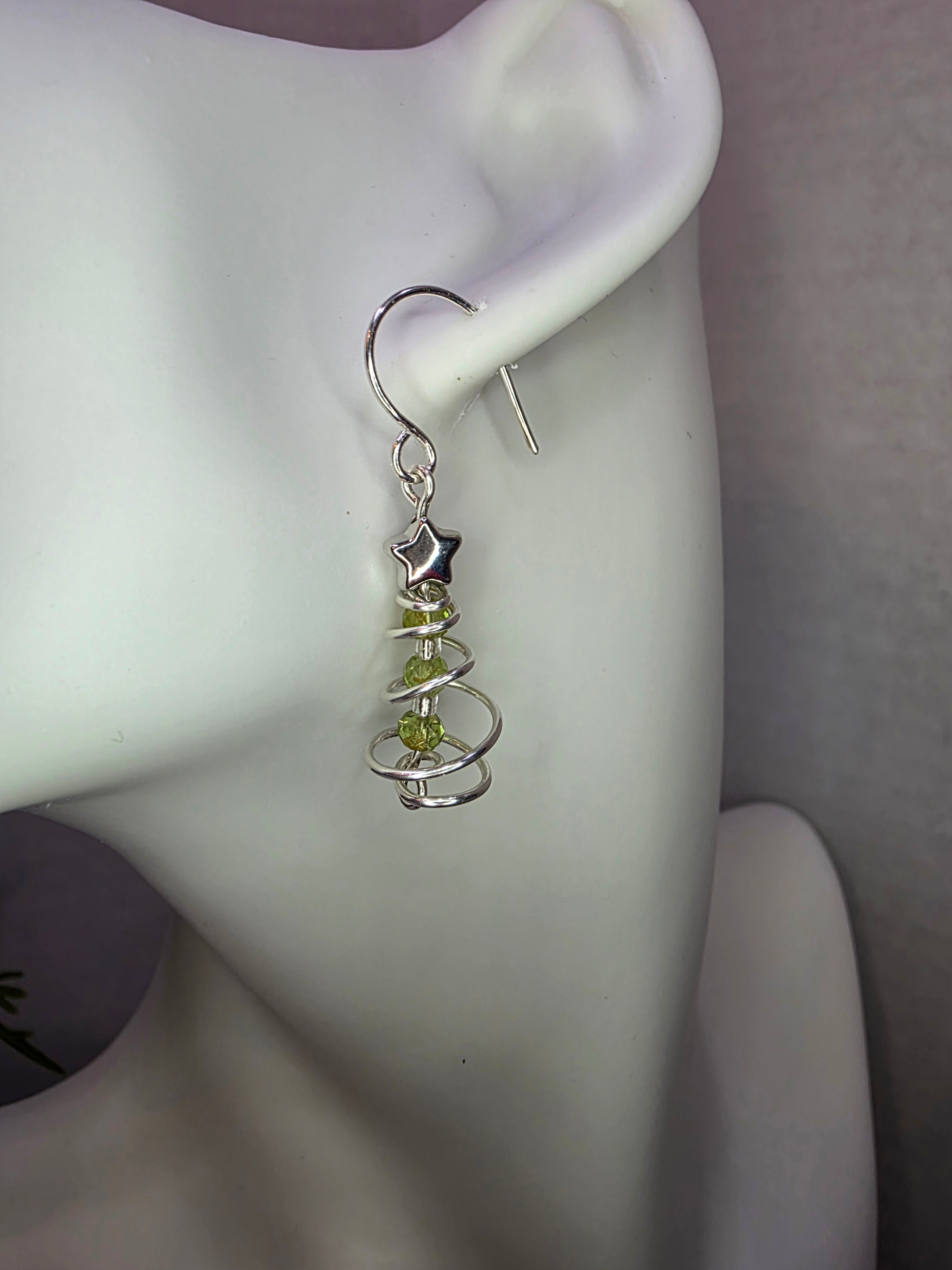 Garnet OR Peridot Wire Wrapped Christmas Tree Earrings