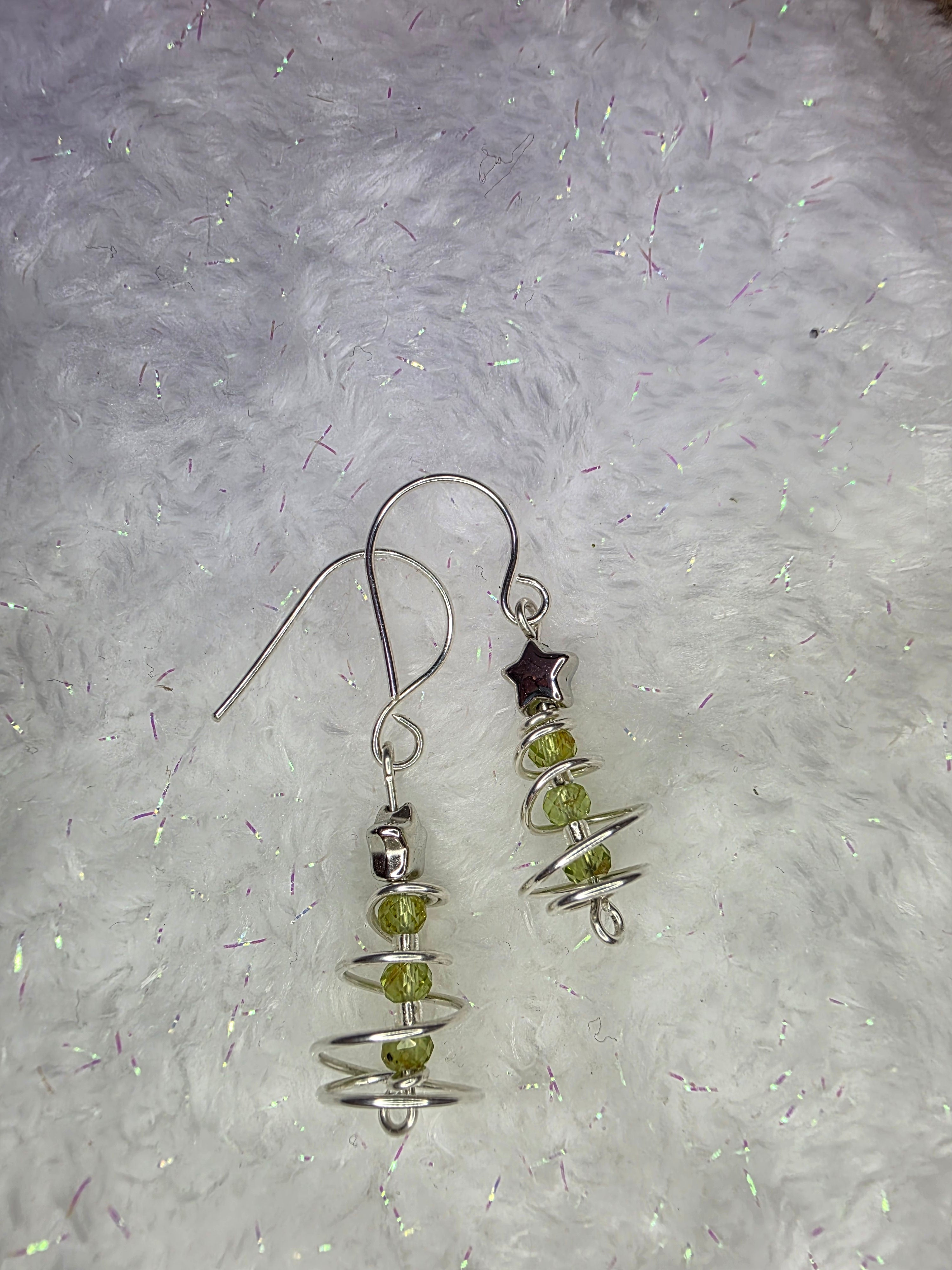 Garnet OR Peridot Wire Wrapped Christmas Tree Earrings