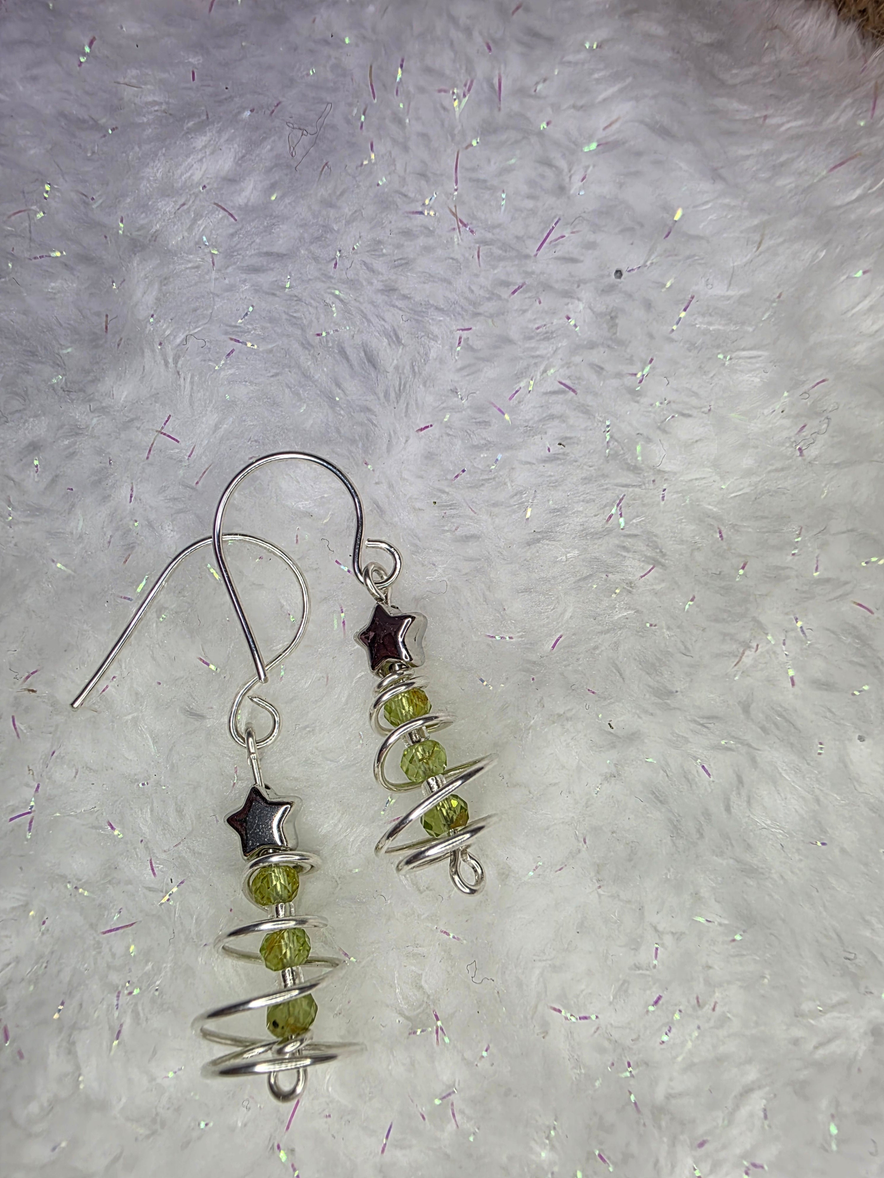 Garnet OR Peridot Wire Wrapped Christmas Tree Earrings