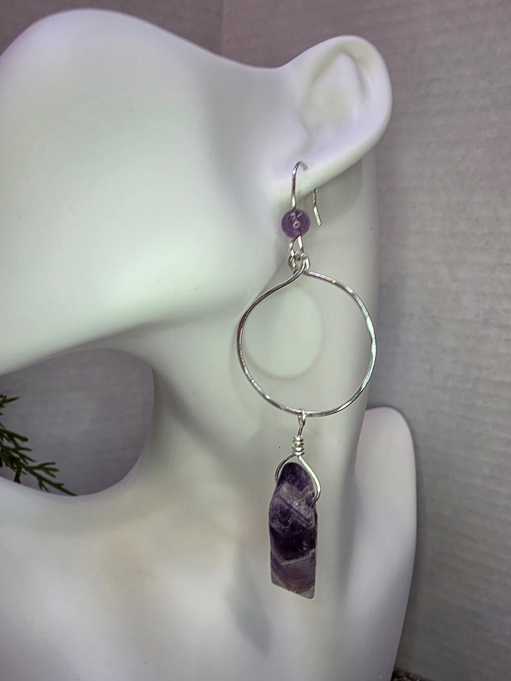 Chevron Dream Amethyst Drop Sterling Silver Hoop Earrings