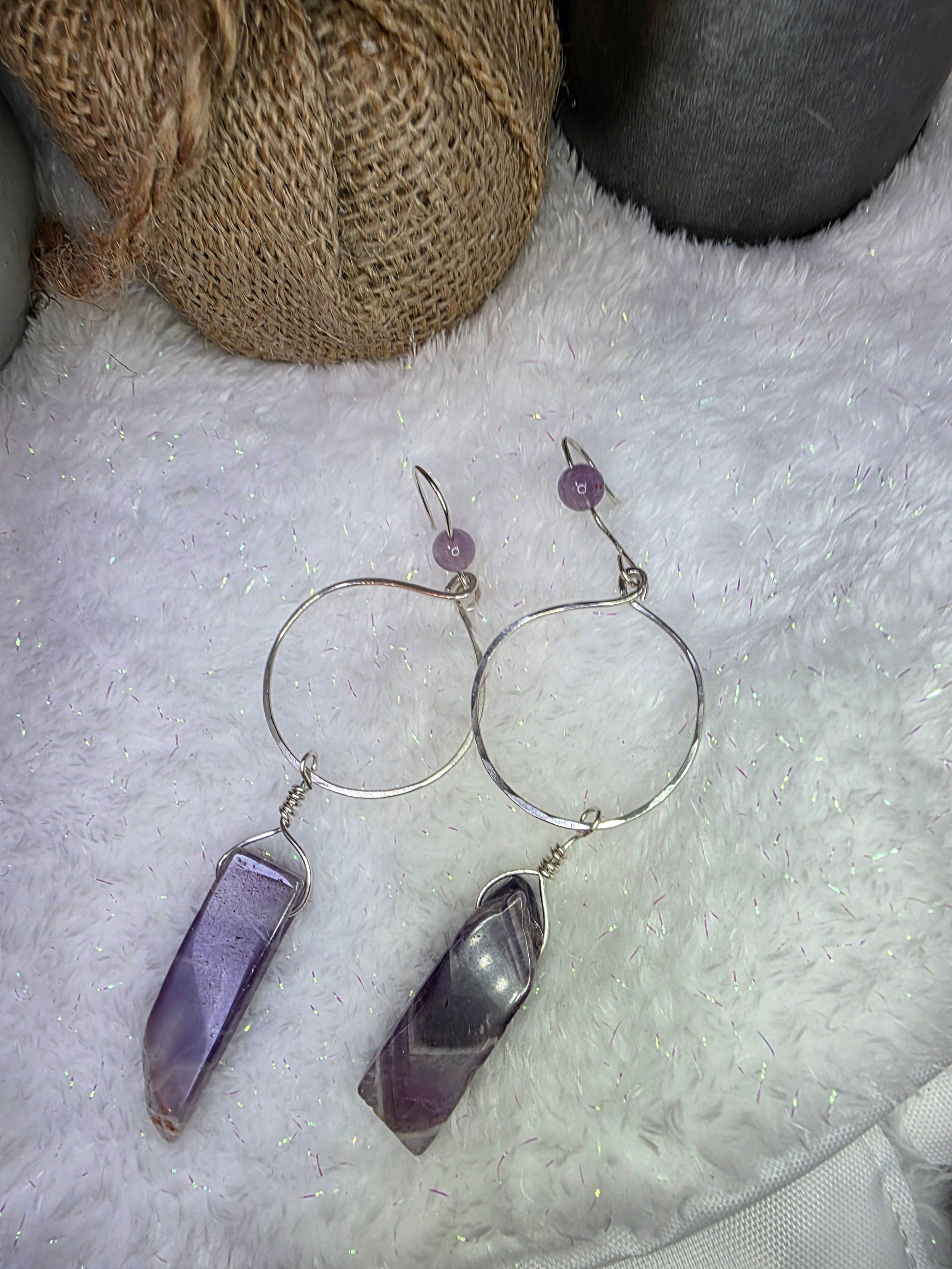 Chevron Dream Amethyst Drop Sterling Silver Hoop Earrings