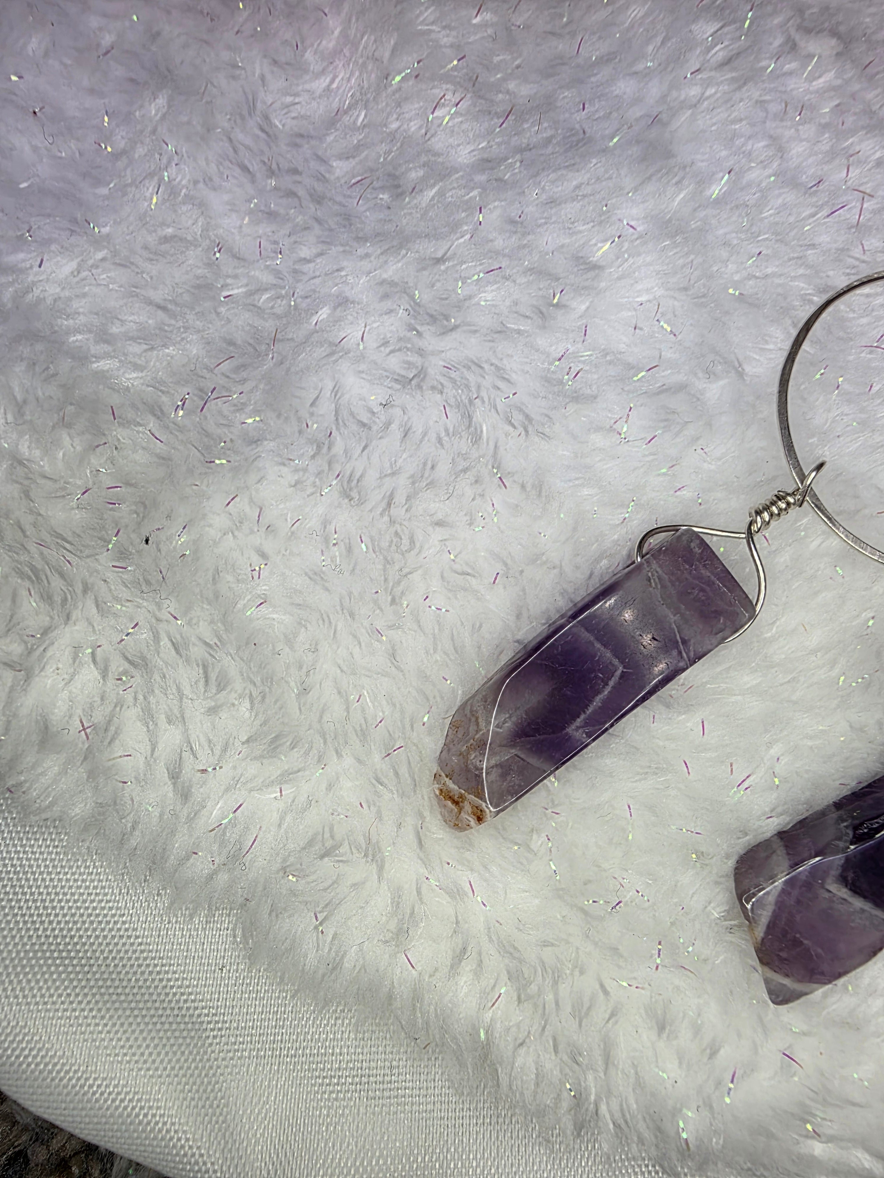 Chevron Dream Amethyst Drop Sterling Silver Hoop Earrings