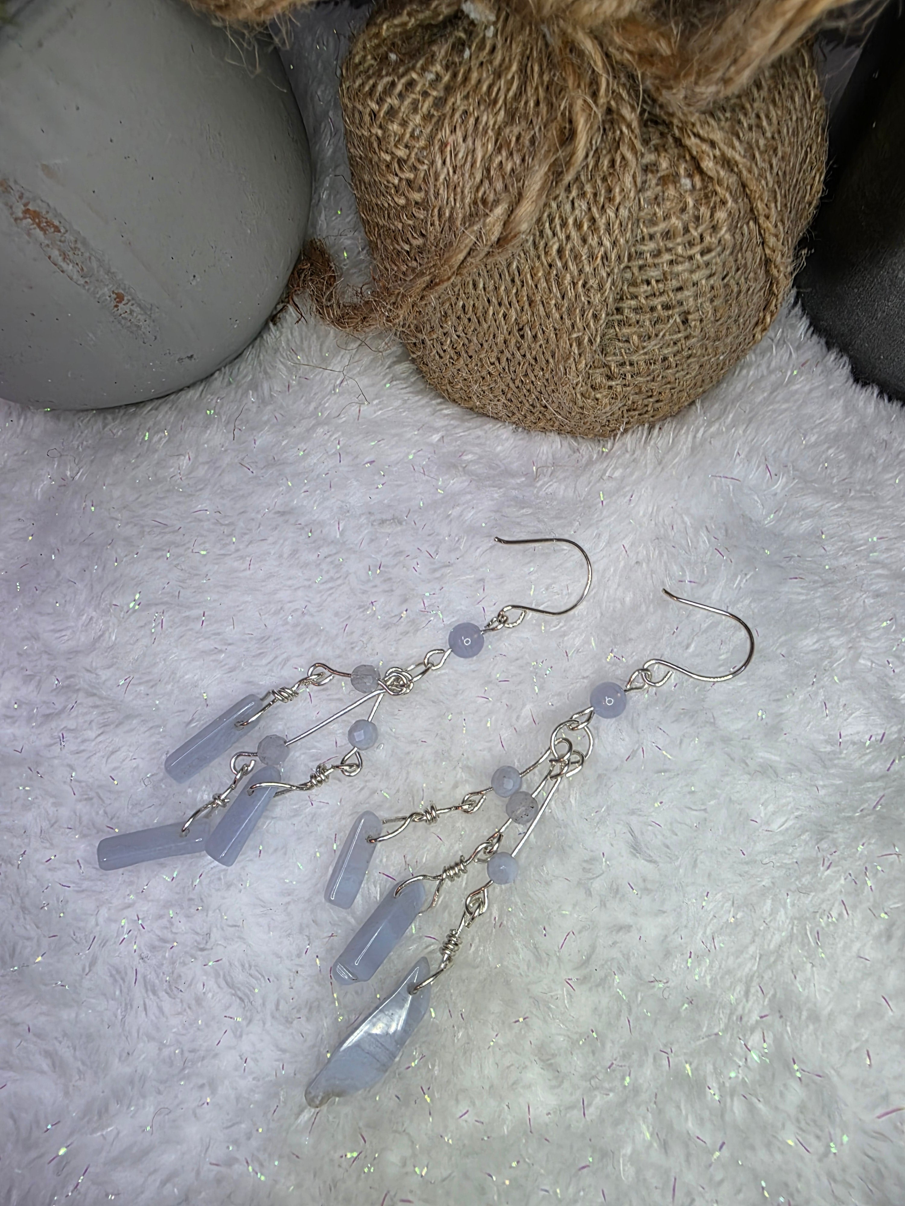 Blue Lace Agate Sterling Silver Dangle Earrings