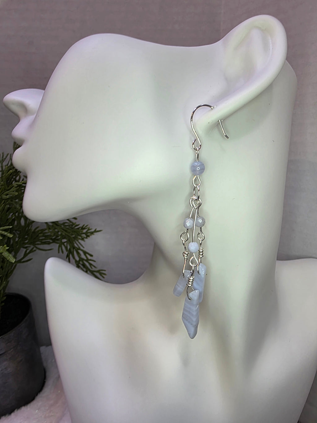 Blue Lace Agate Sterling Silver Dangle Earrings