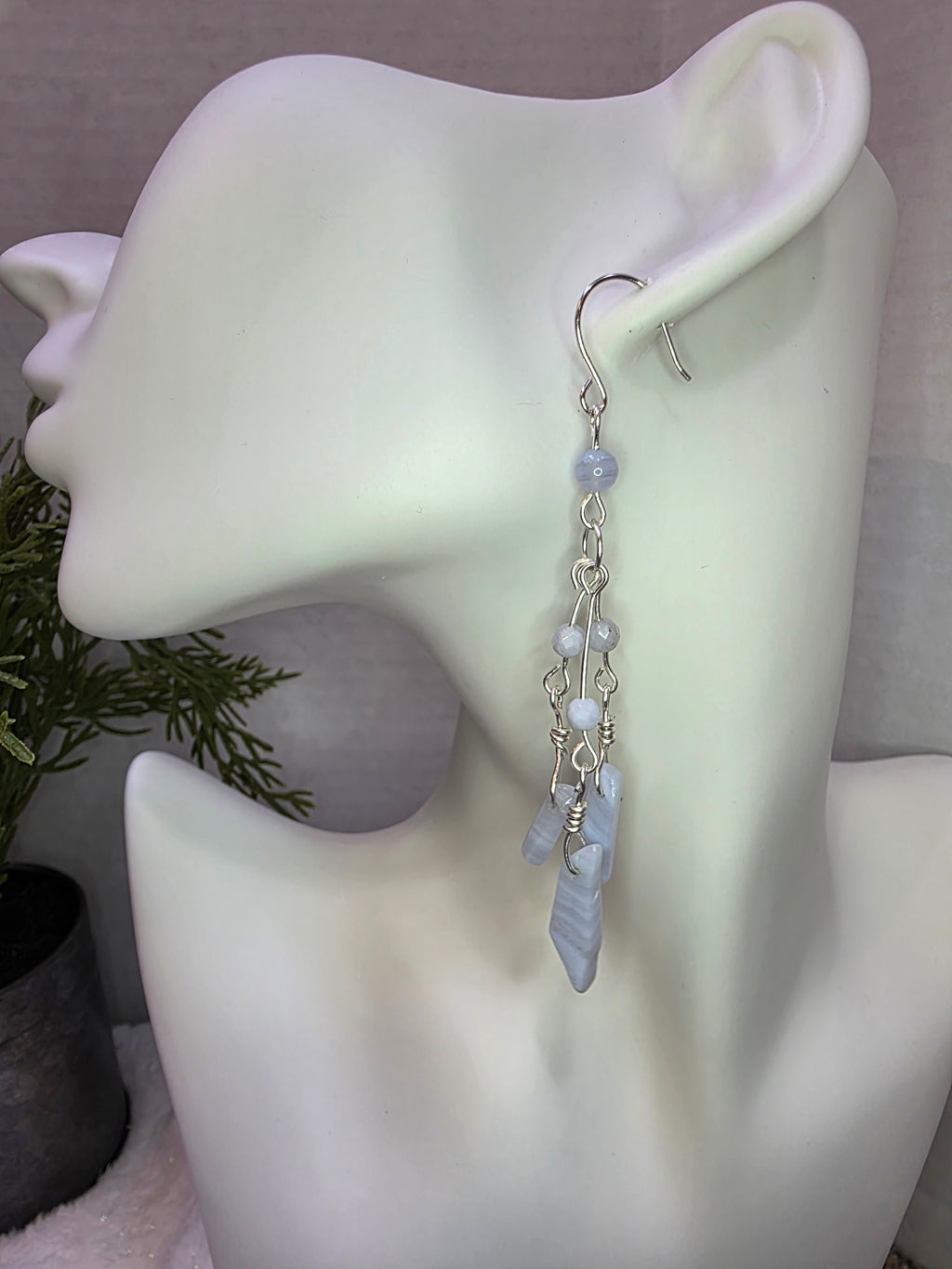 Blue Lace Agate Sterling Silver Dangle Earrings