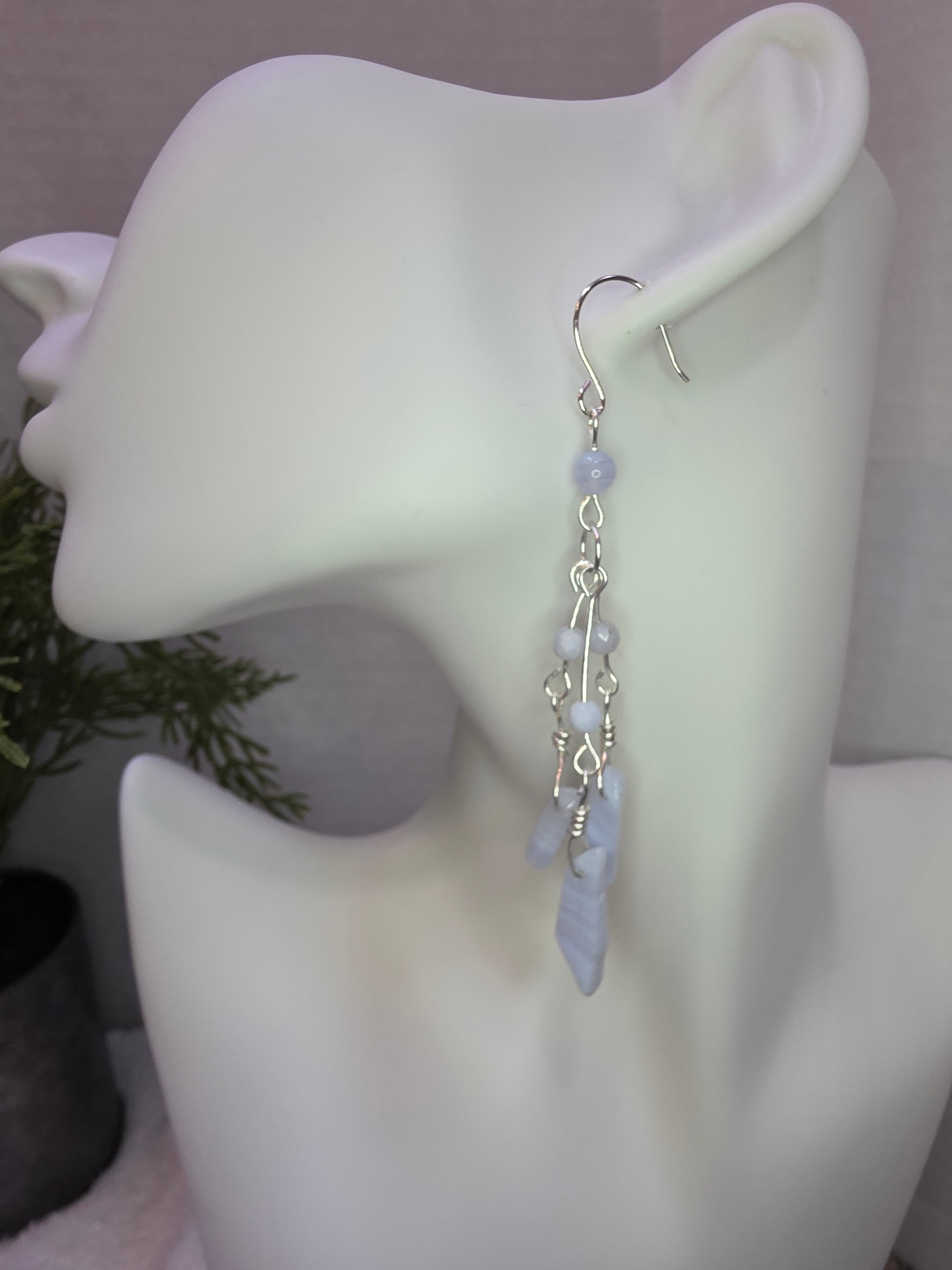 Blue Lace Agate Sterling Silver Dangle Earrings