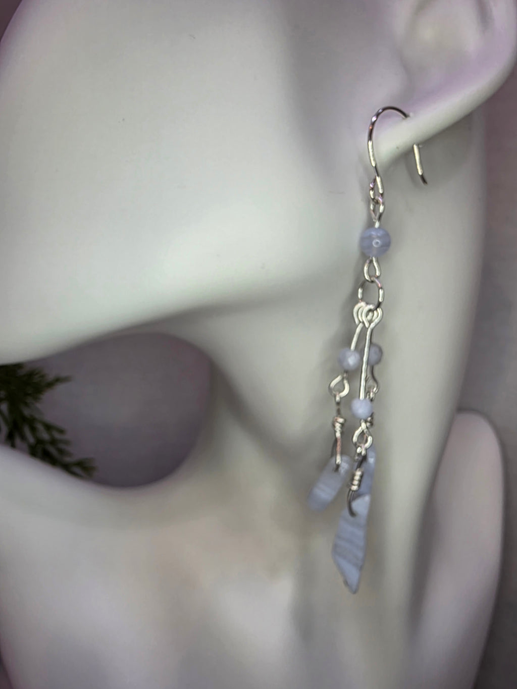 Blue Lace Agate Sterling Silver Dangle Earrings
