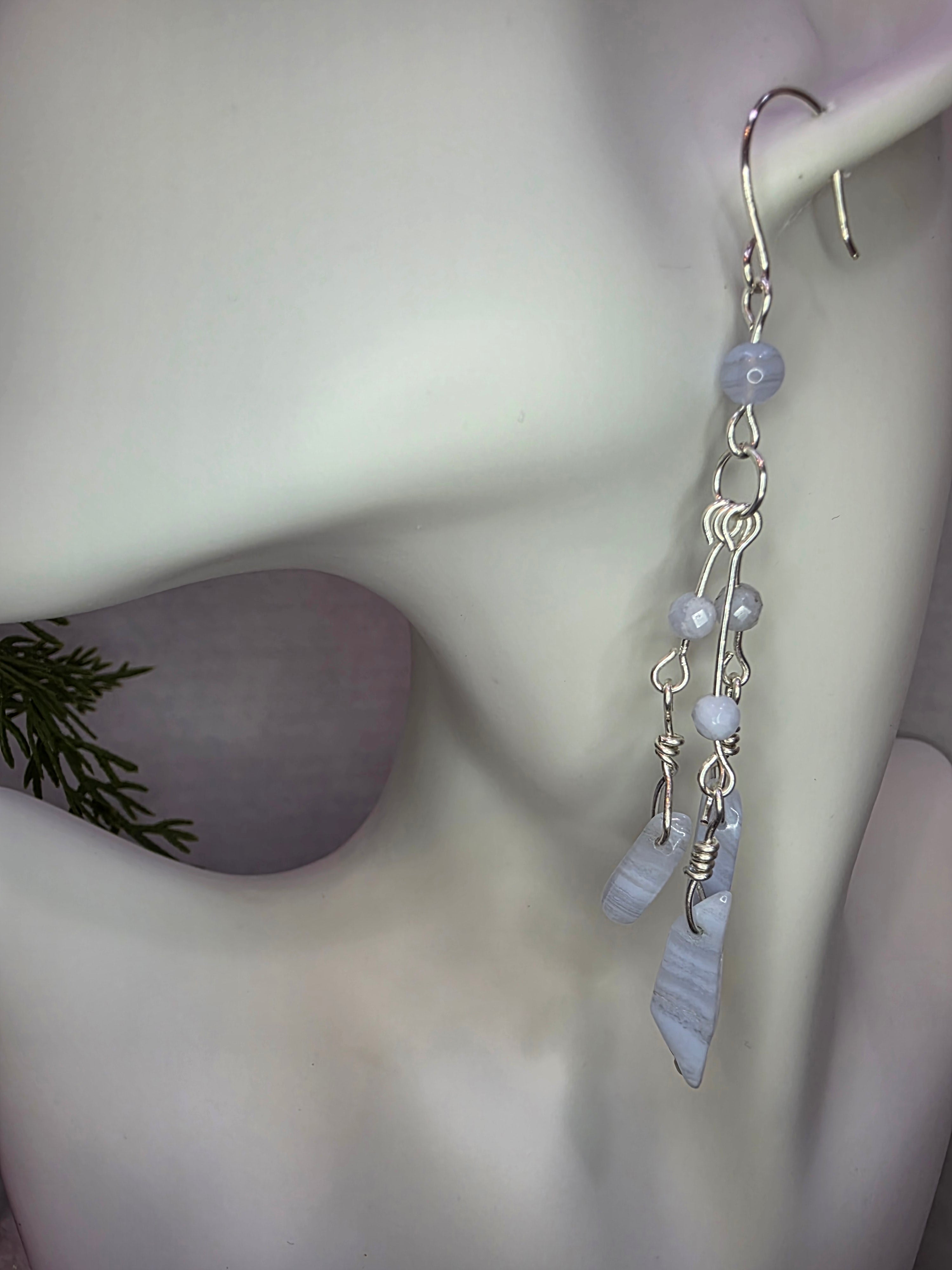 Blue Lace Agate Sterling Silver Dangle Earrings