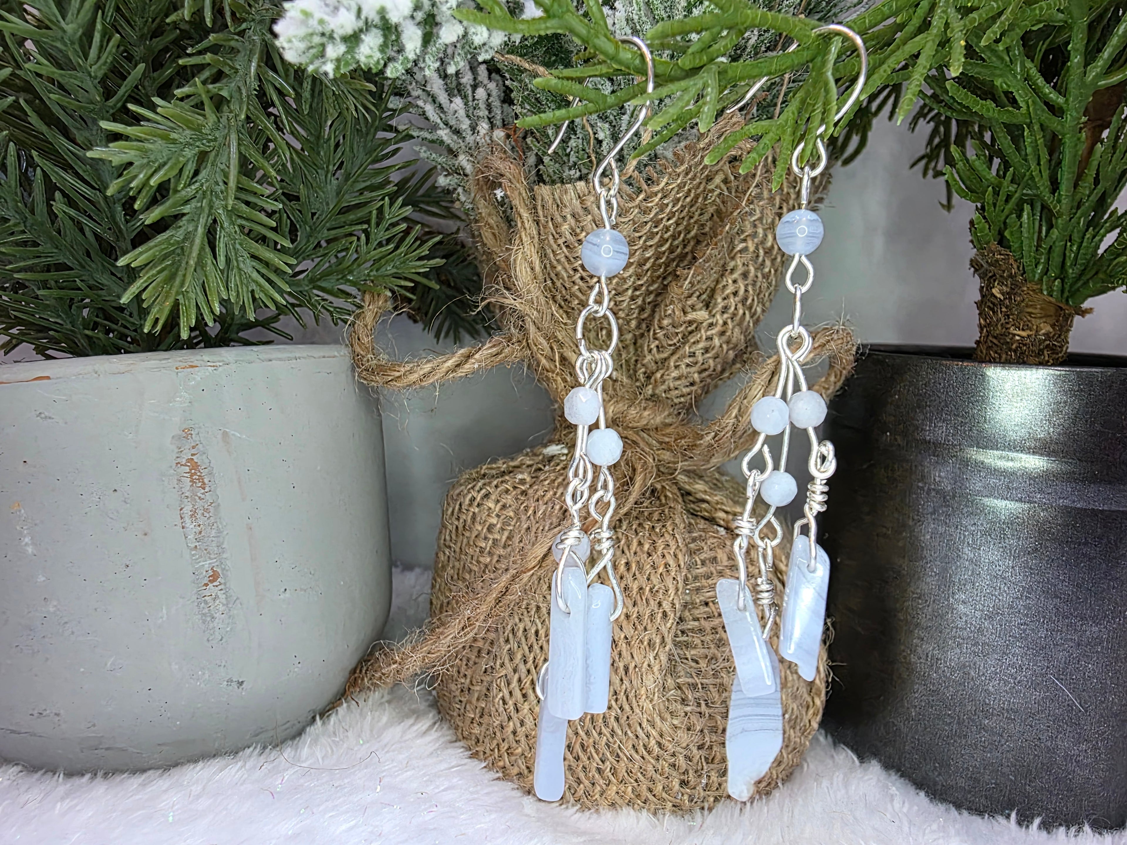 Blue Lace Agate Sterling Silver Dangle Earrings