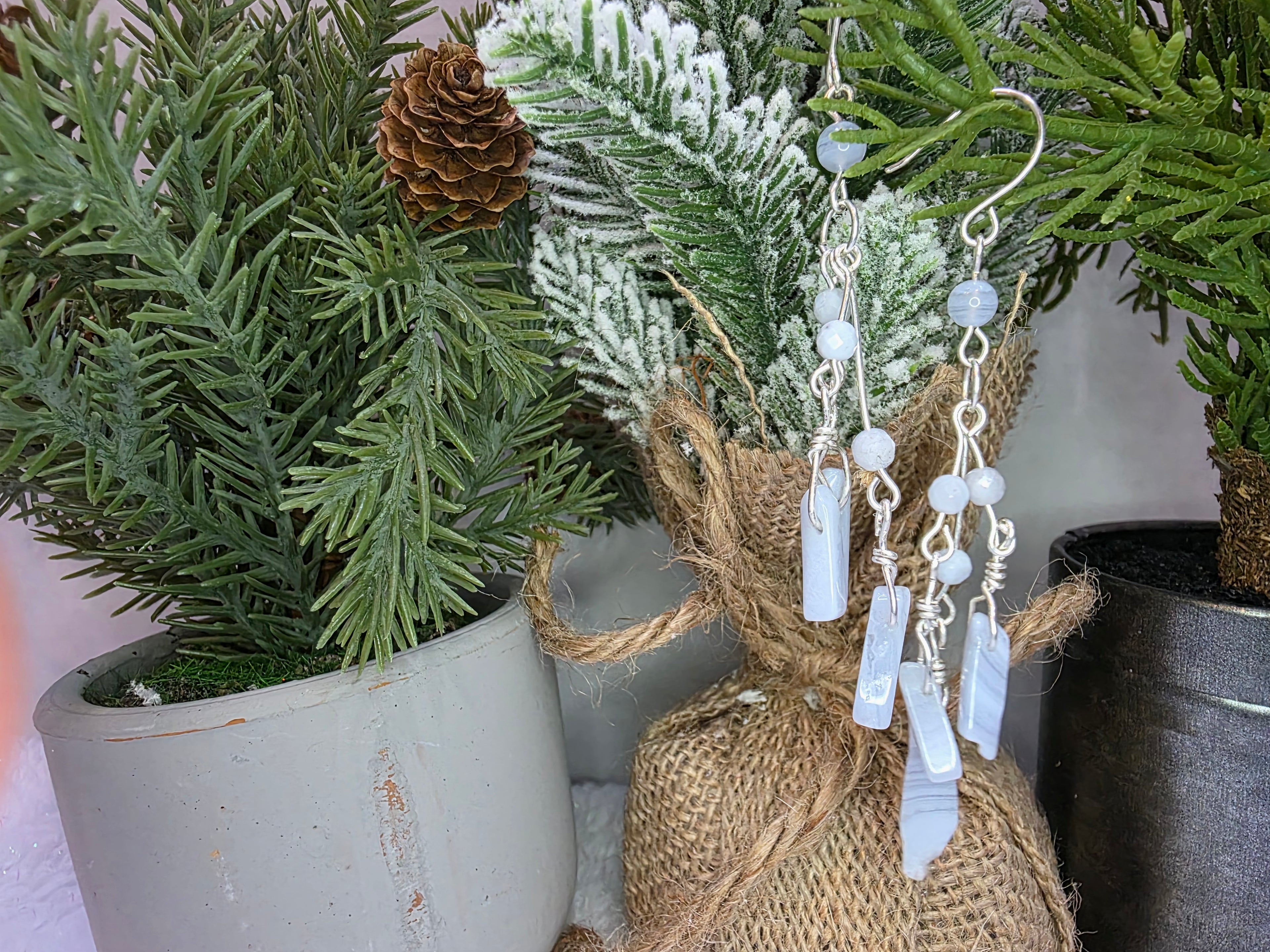 Blue Lace Agate Sterling Silver Dangle Earrings