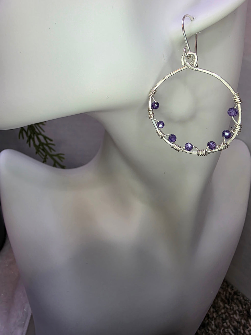 Tanzanite and Sterling Silver Hoop Earrings December Birthday Hoops