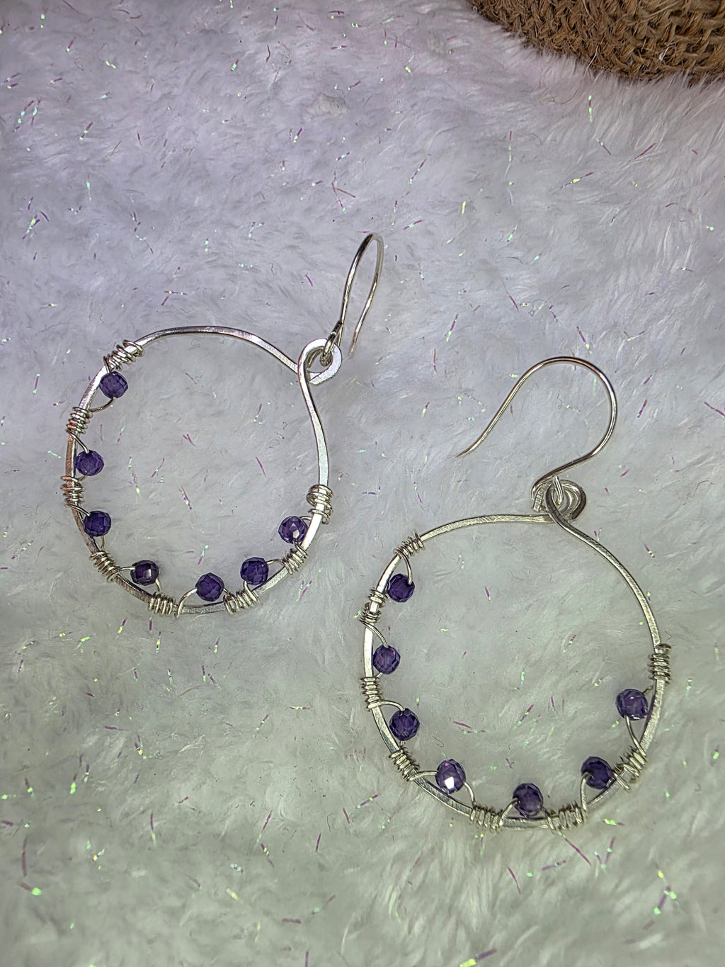 Tanzanite and Sterling Silver Hoop Earrings December Birthday Hoops