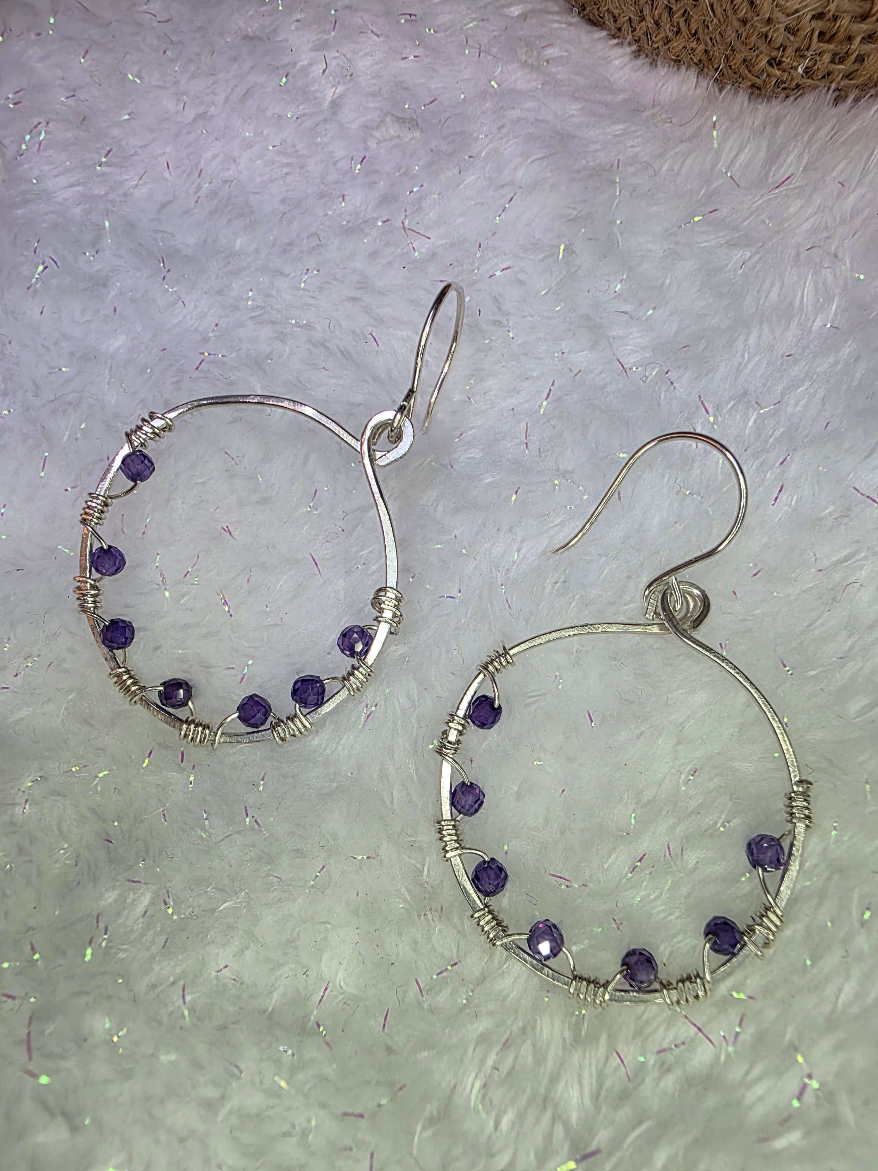 Tanzanite and Sterling Silver Hoop Earrings December Birthday Hoops