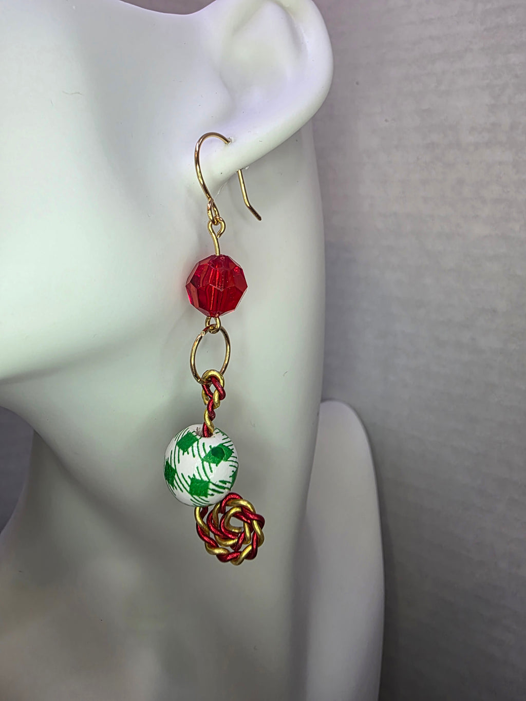 Christmas Earrings Brass Hooks and Aluminum Candy Cane Swirl, Plastic Kid-Friendly Beads, Fun, Festive