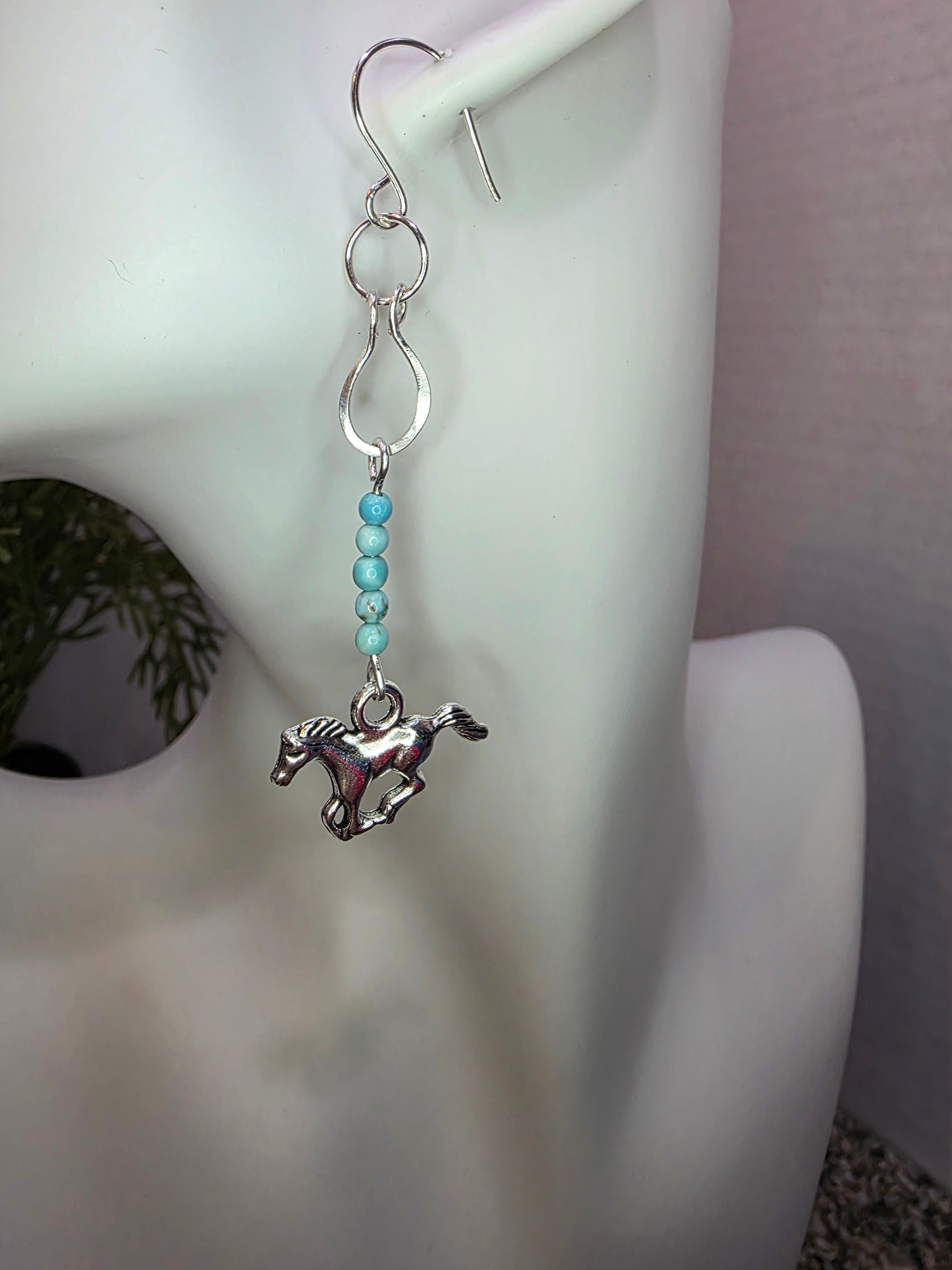 Handmade Horse Charm Horse Shoe Sterling Silver Earrings