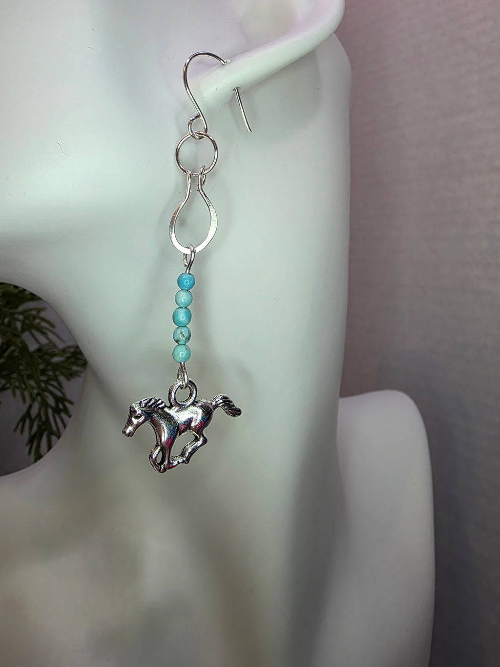 Handmade Horse Charm Horse Shoe Sterling Silver Earrings