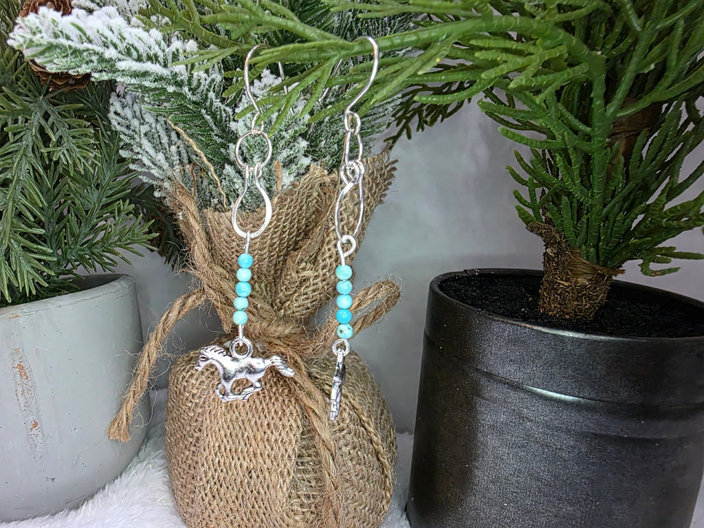 Handmade Horse Charm Horse Shoe Sterling Silver Earrings