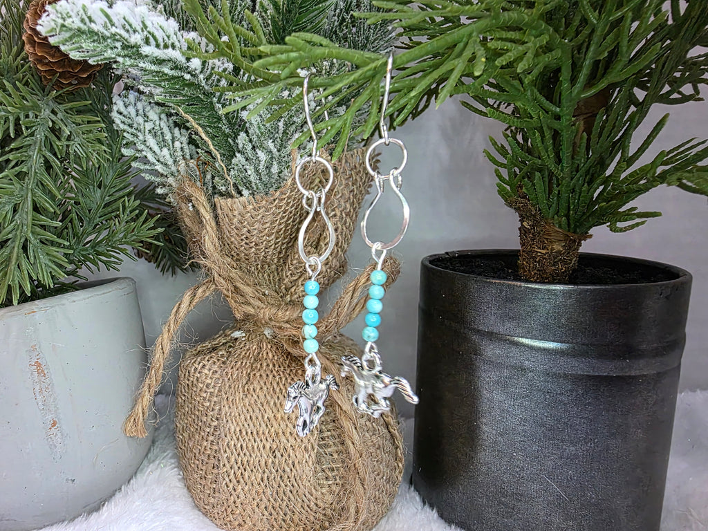 Handmade Horse Charm Horse Shoe Sterling Silver Earrings