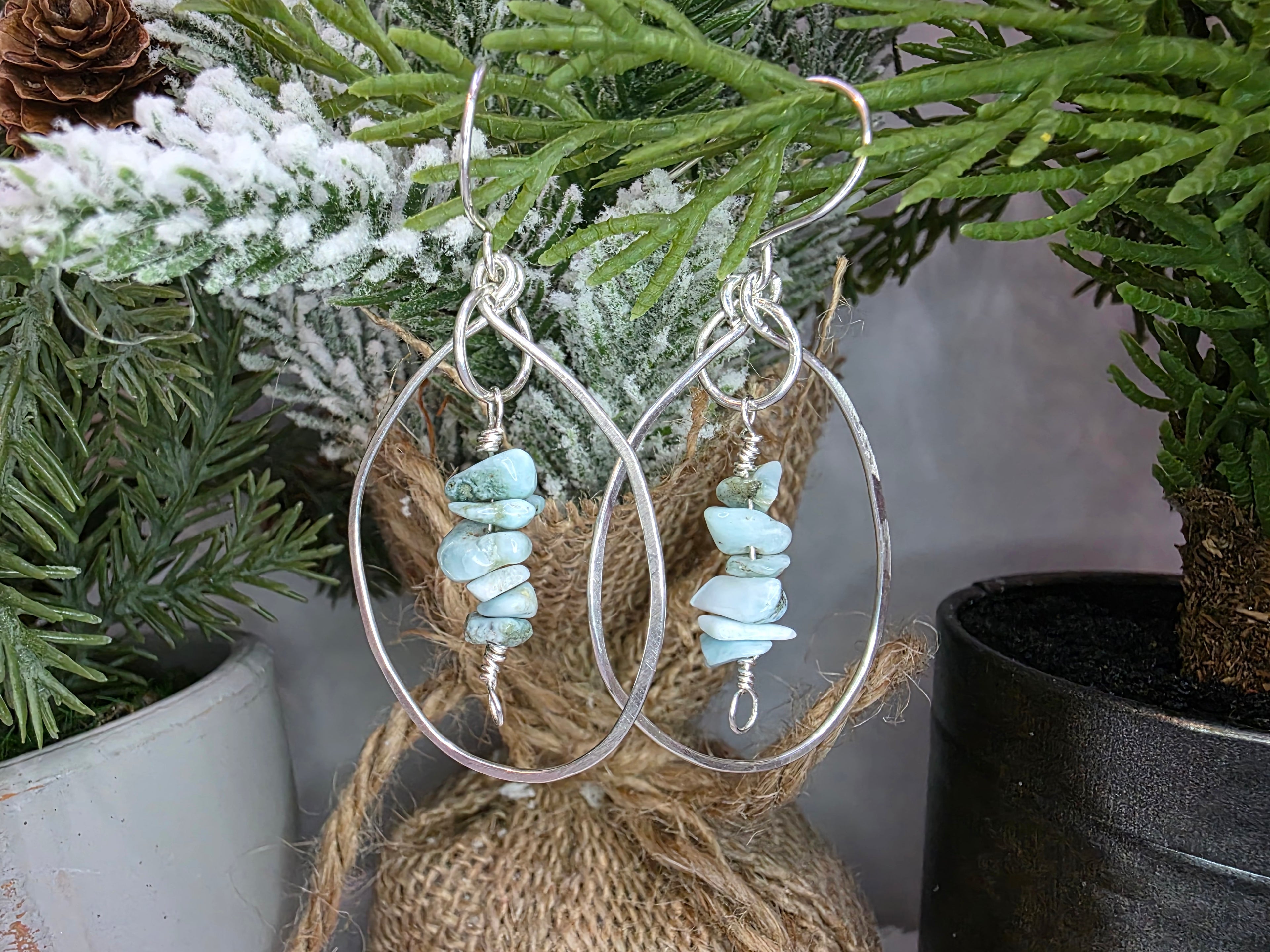 Larimar Drop Inside Sterling Silver Hoop Earrings