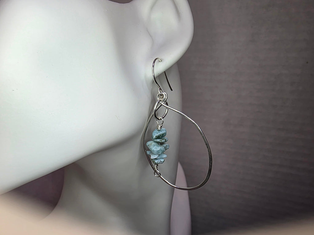 Larimar Drop Inside Sterling Silver Hoop Earrings