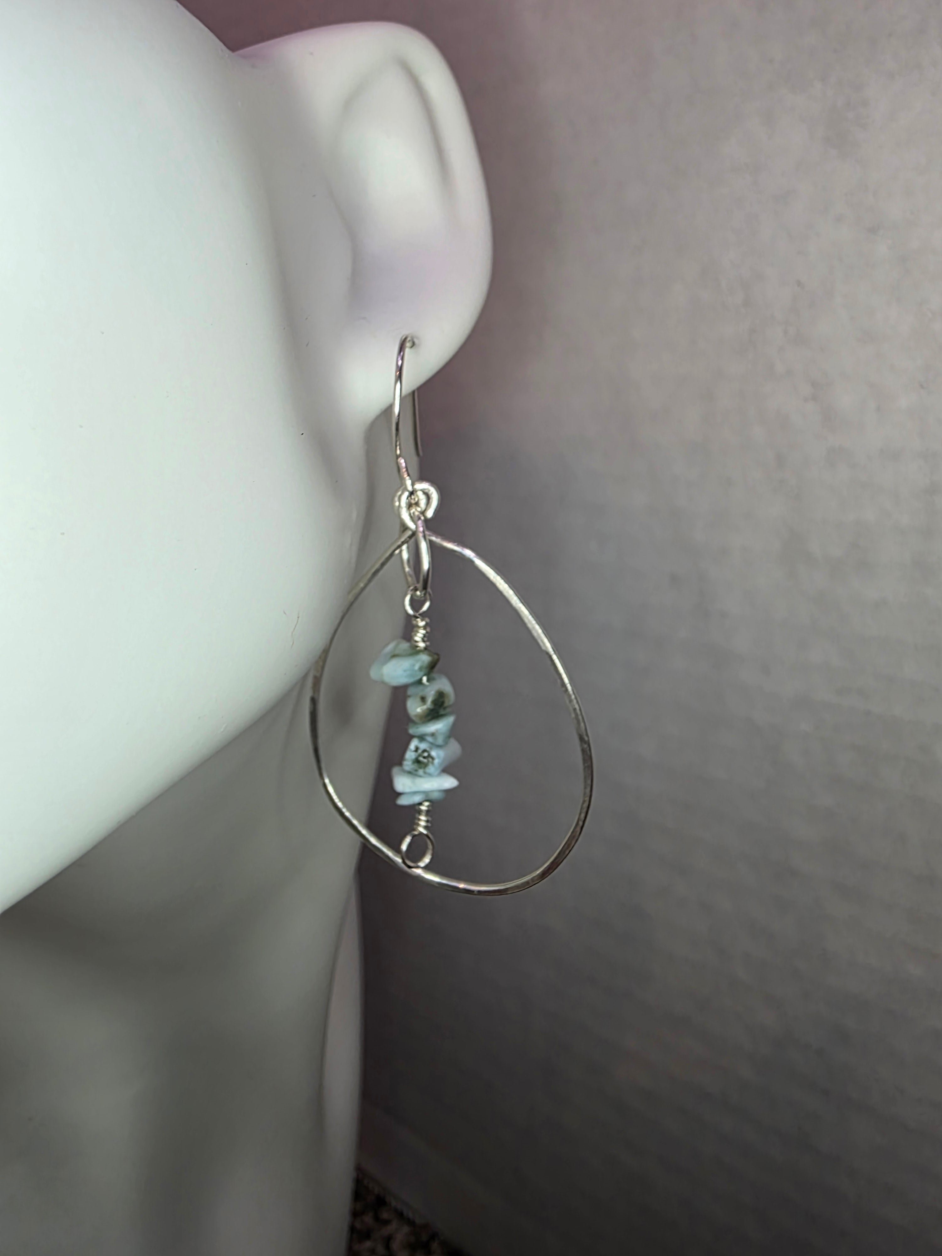 Larimar Drop Inside Sterling Silver Hoop Earrings