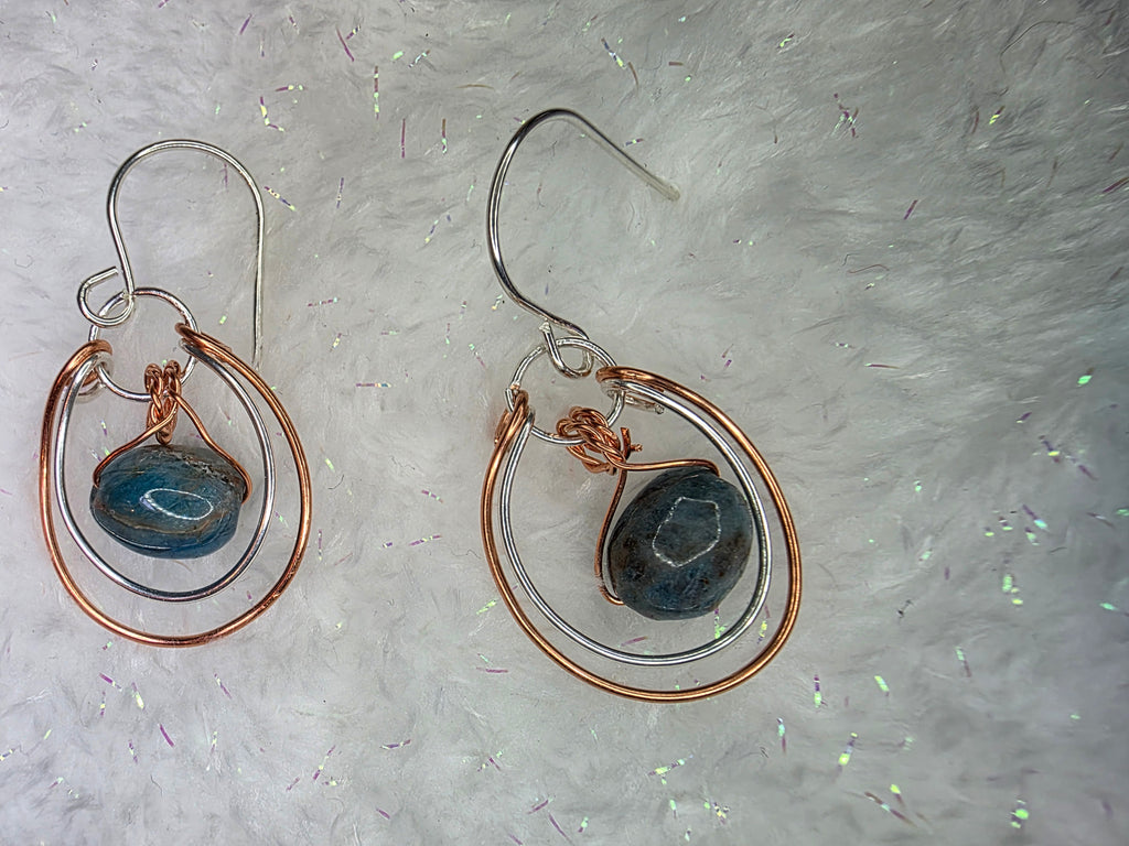 Mixed Metal Blue Apatite Drop Dangle Earrings