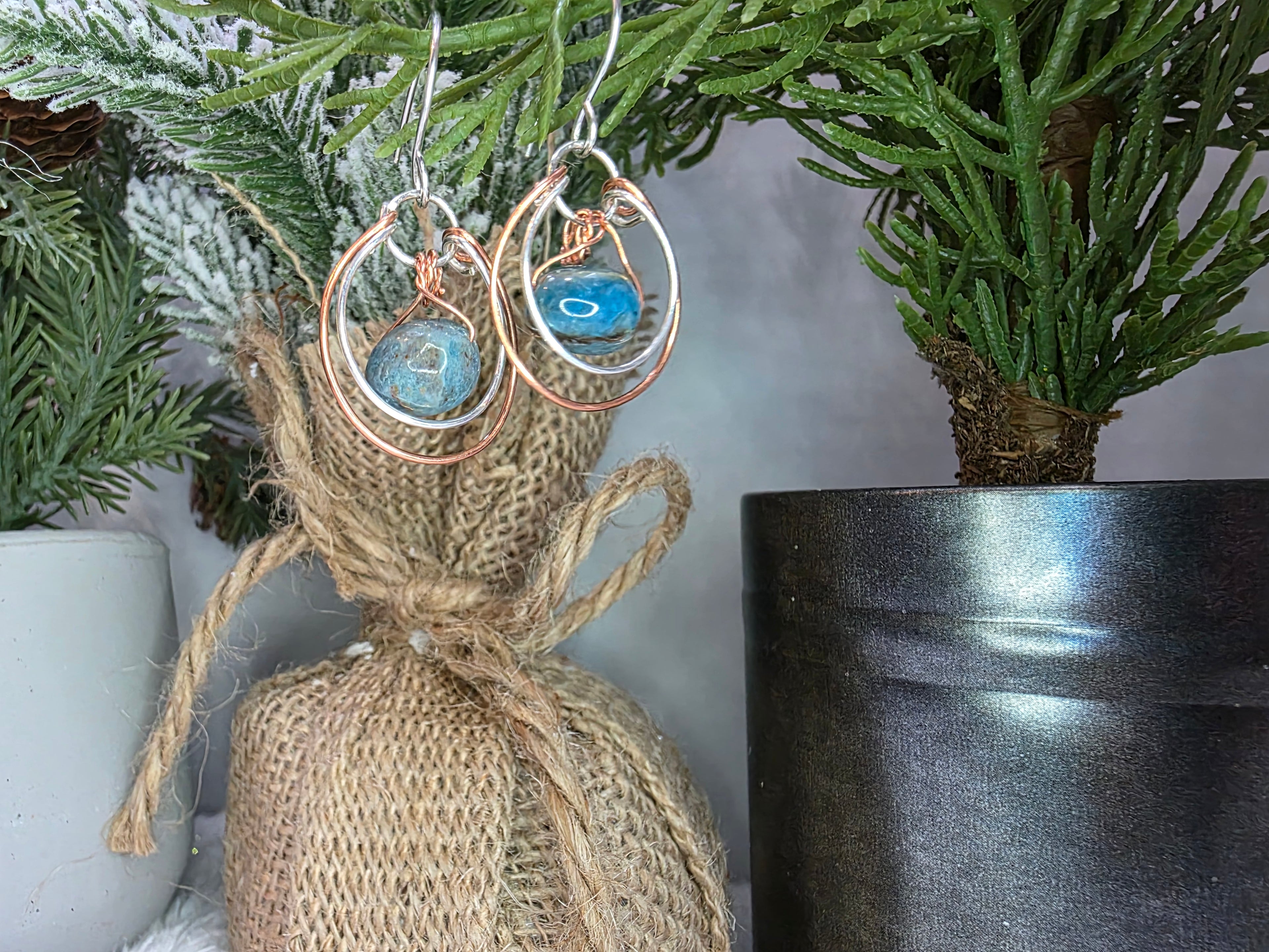 Mixed Metal Blue Apatite Drop Dangle Earrings