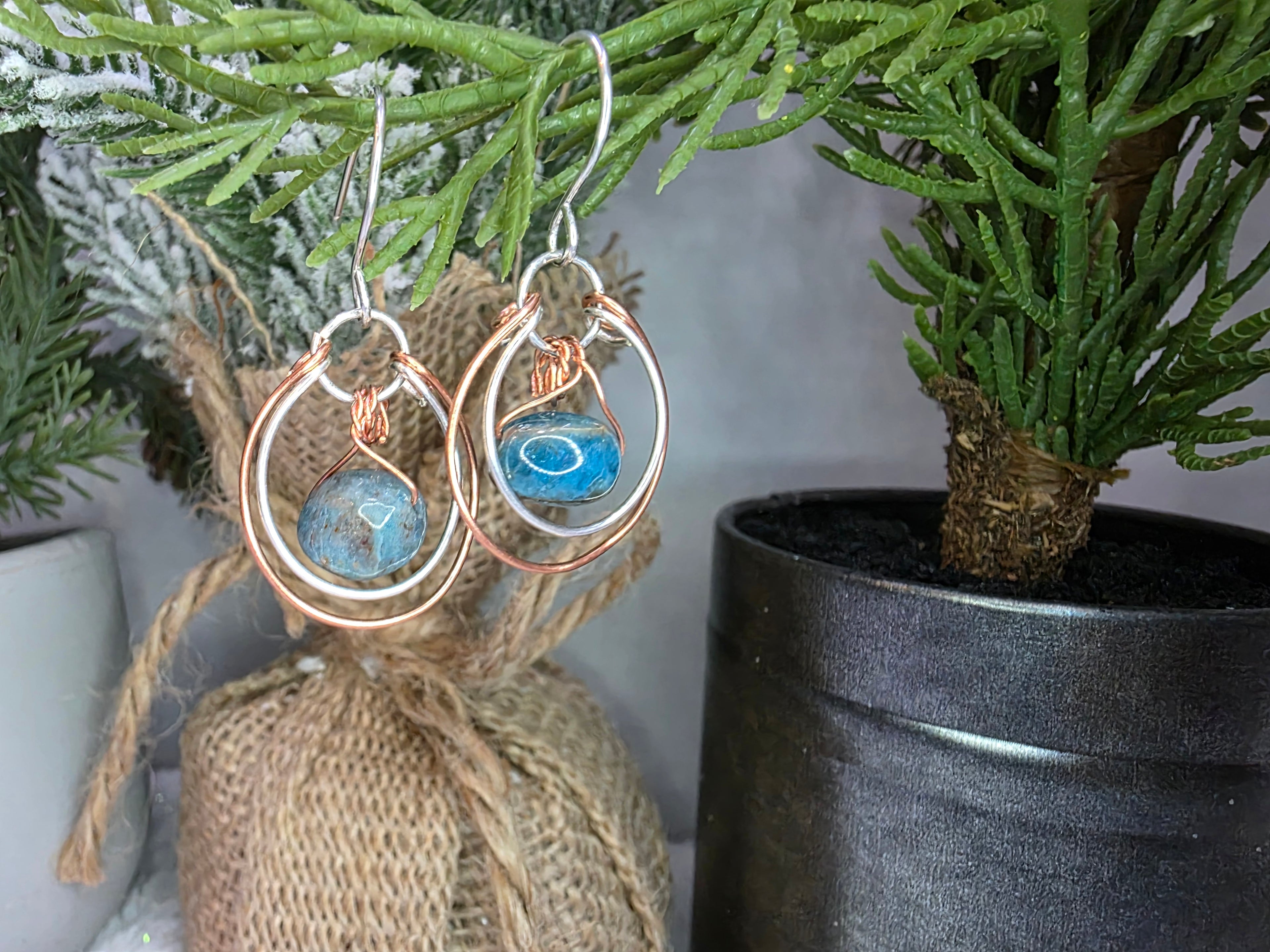 Mixed Metal Blue Apatite Drop Dangle Earrings