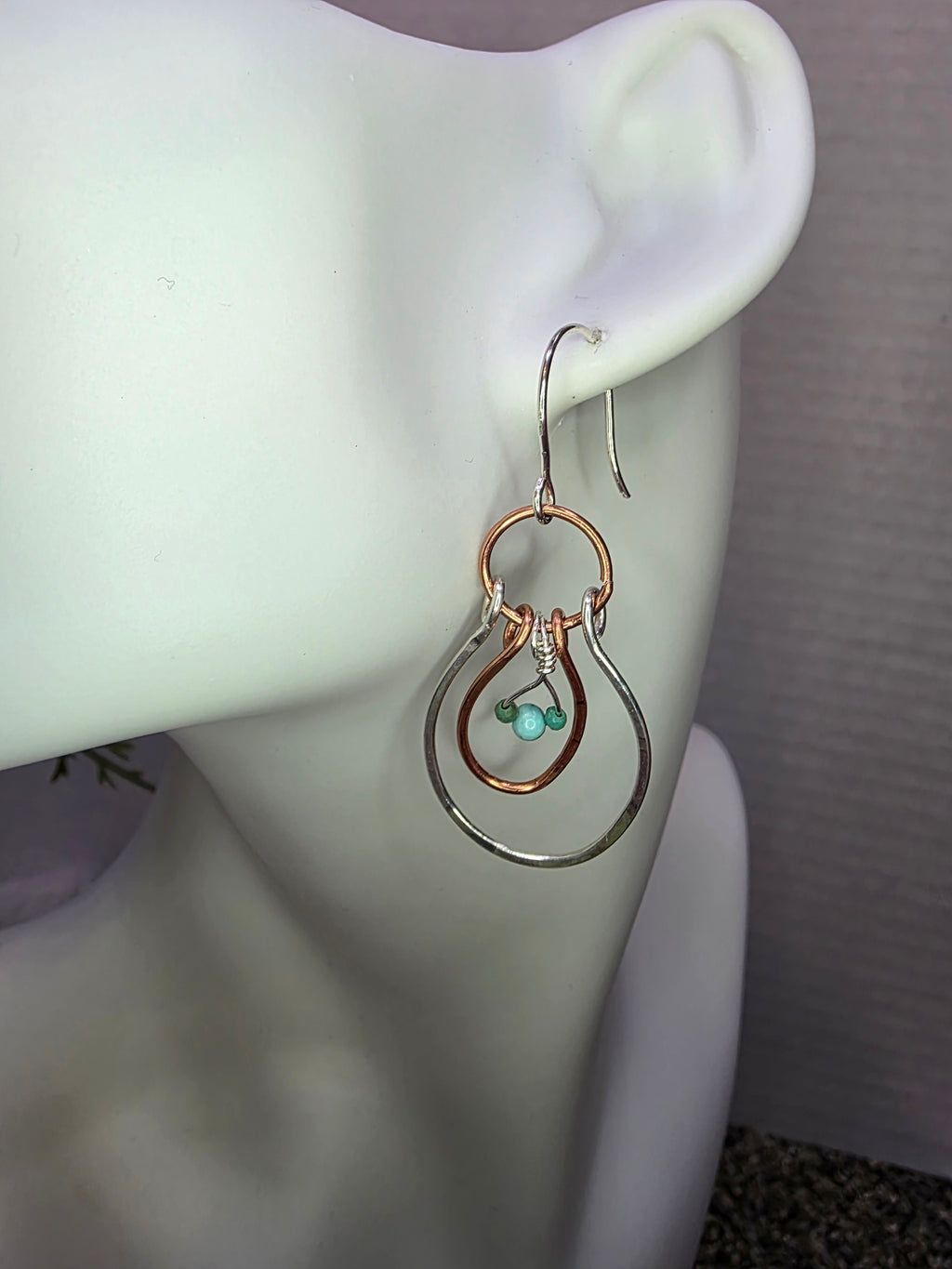 Mixed Metal Silver and Copper Mickey Mouse Inspired Hoop Earrings with Turquoise stones. MTO