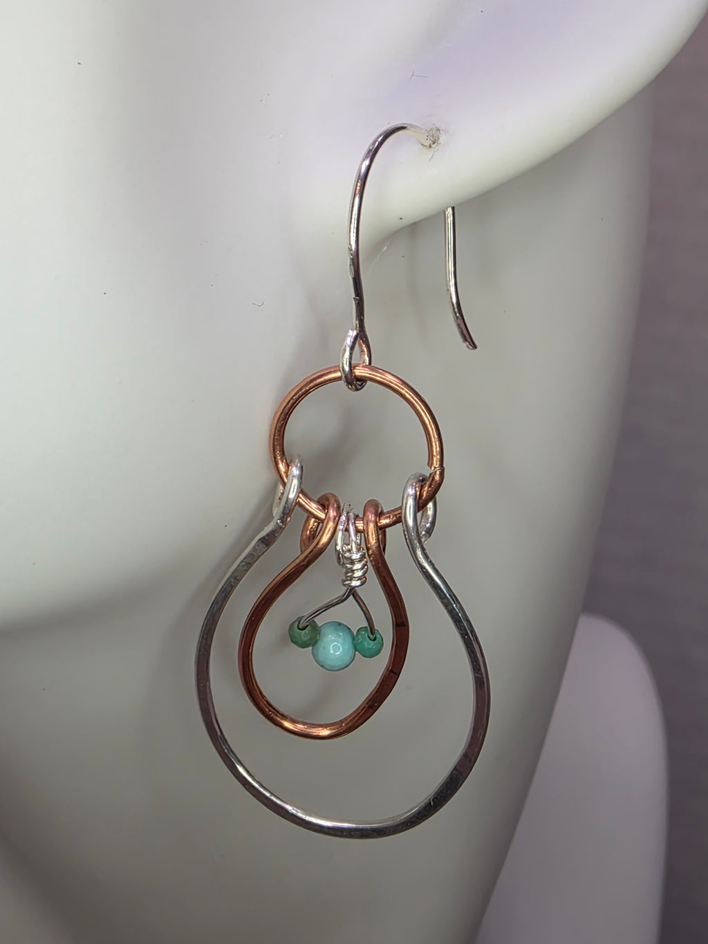 Mixed Metal Silver and Copper Mickey Mouse Inspired Hoop Earrings with Turquoise stones. MTO