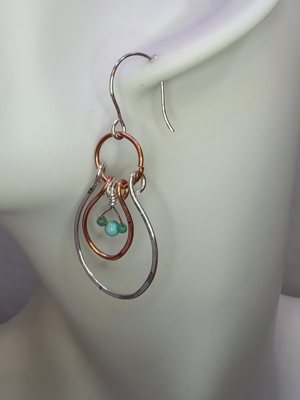 Mixed Metal Silver and Copper Mickey Mouse Inspired Hoop Earrings with Turquoise stones. MTO
