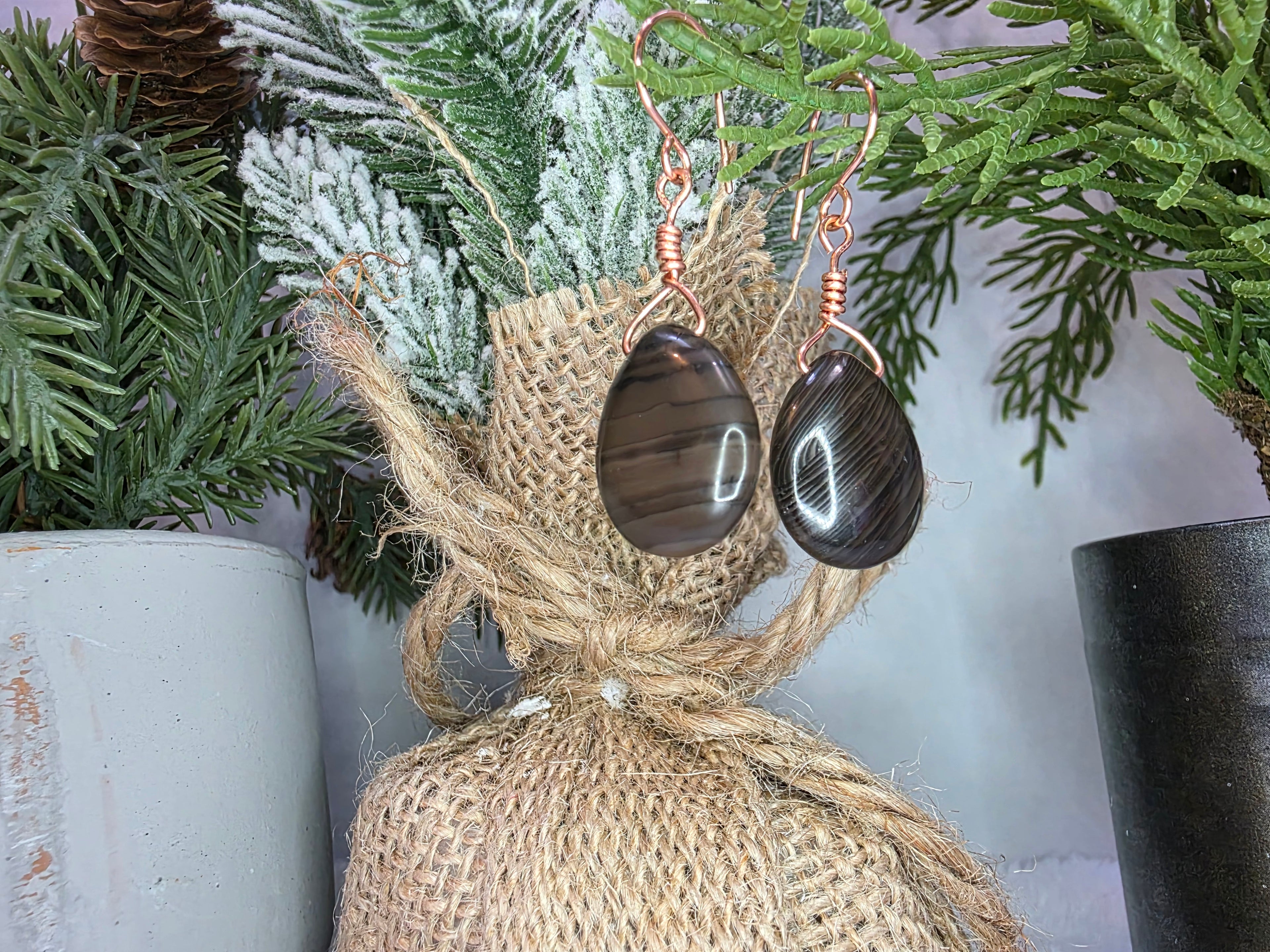 Copper Coffee Jasper Teardrop Earrings