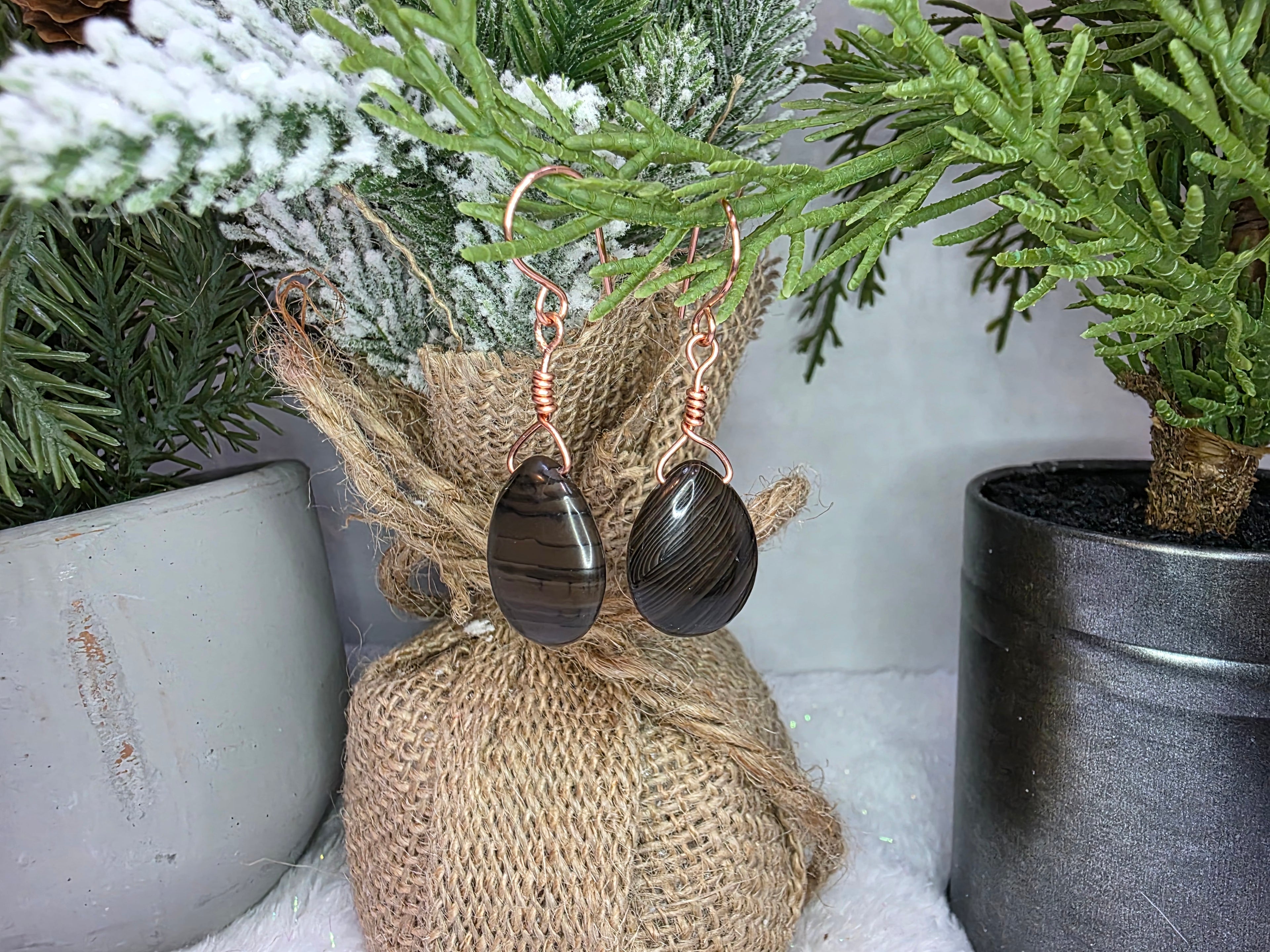 Copper Coffee Jasper Teardrop Earrings