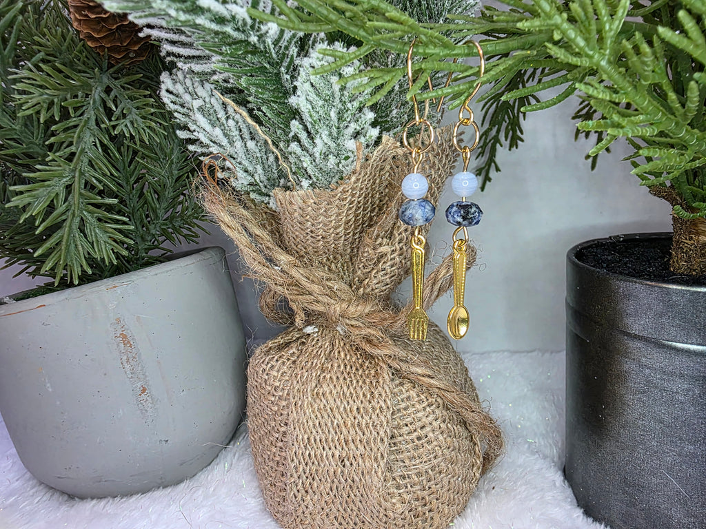 Sodalite and Blue Lace Agate Silverware Earrings