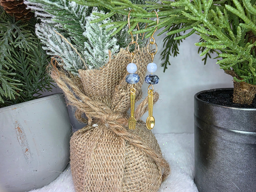 Sodalite and Blue Lace Agate Silverware Earrings