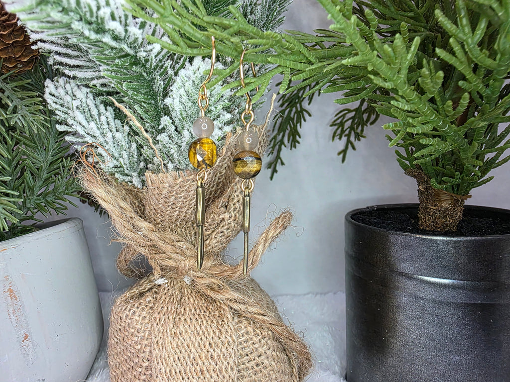 Tigers Eye Knife Charm Earrings Butter Knife Chef Kitchen Fun Gag White Elephant Gift