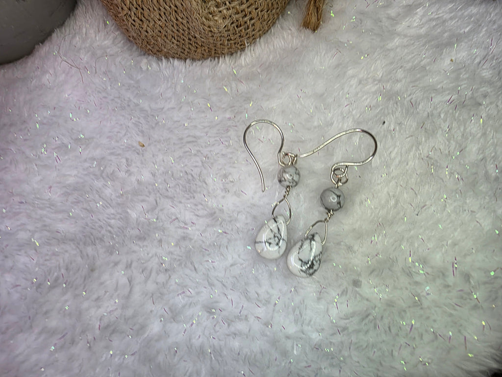 Howlite Teardrop Dangle Earrings on Sterling Silver Hooks