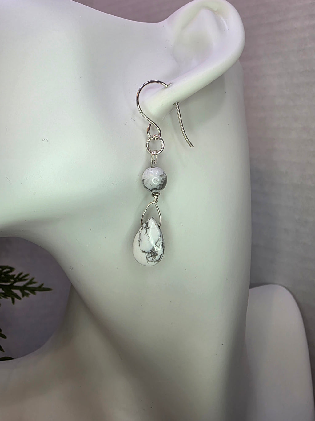 Howlite Teardrop Dangle Earrings on Sterling Silver Hooks