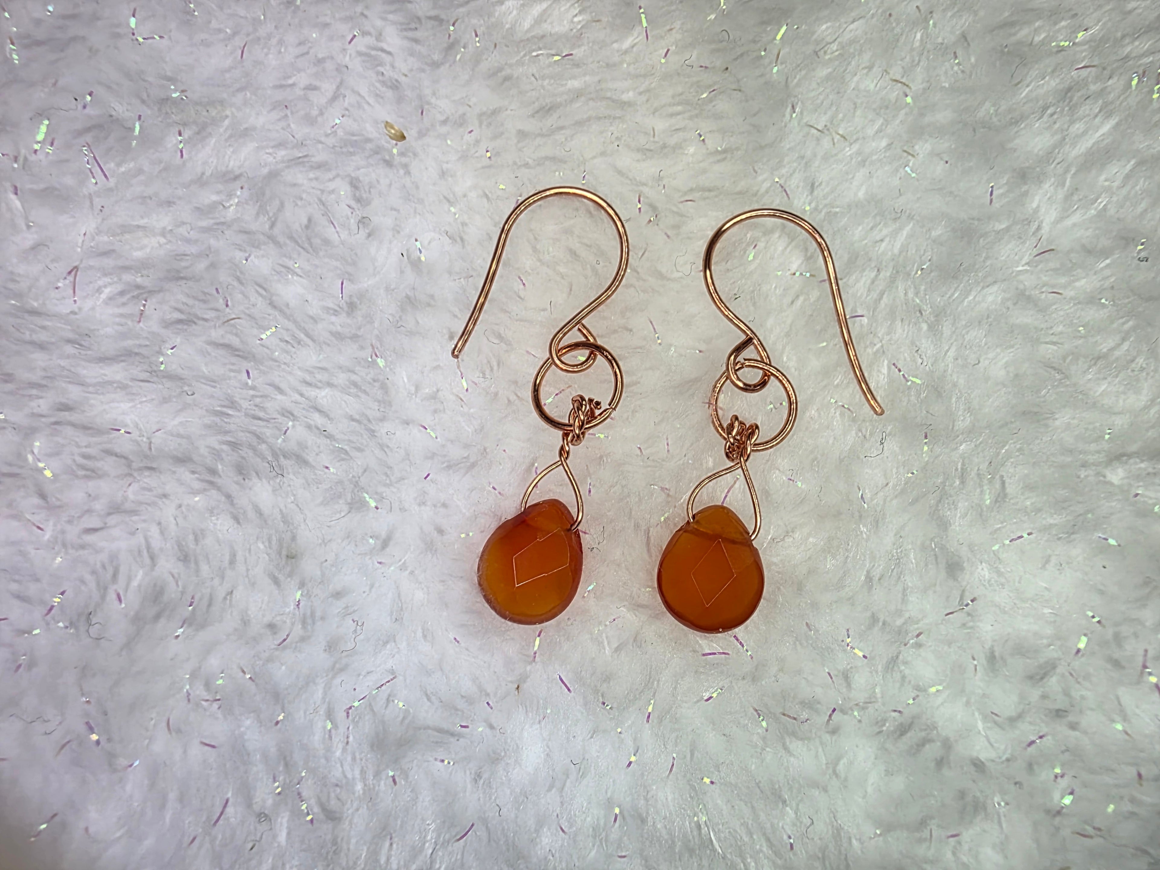 Copper Wire Wrapped Carnelian Drop Earrings