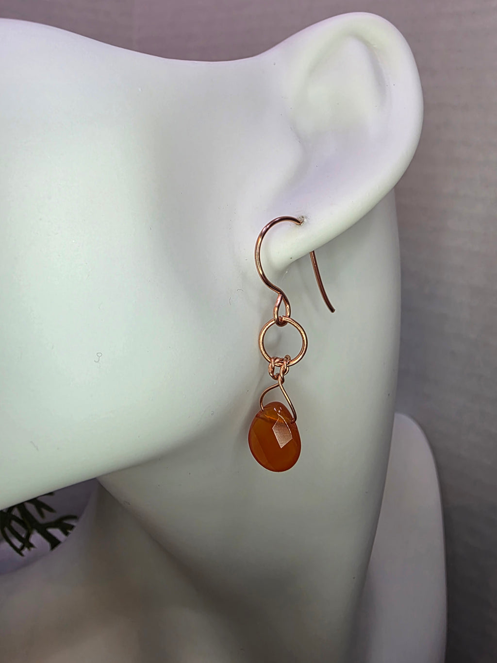 Copper Wire Wrapped Carnelian Drop Earrings