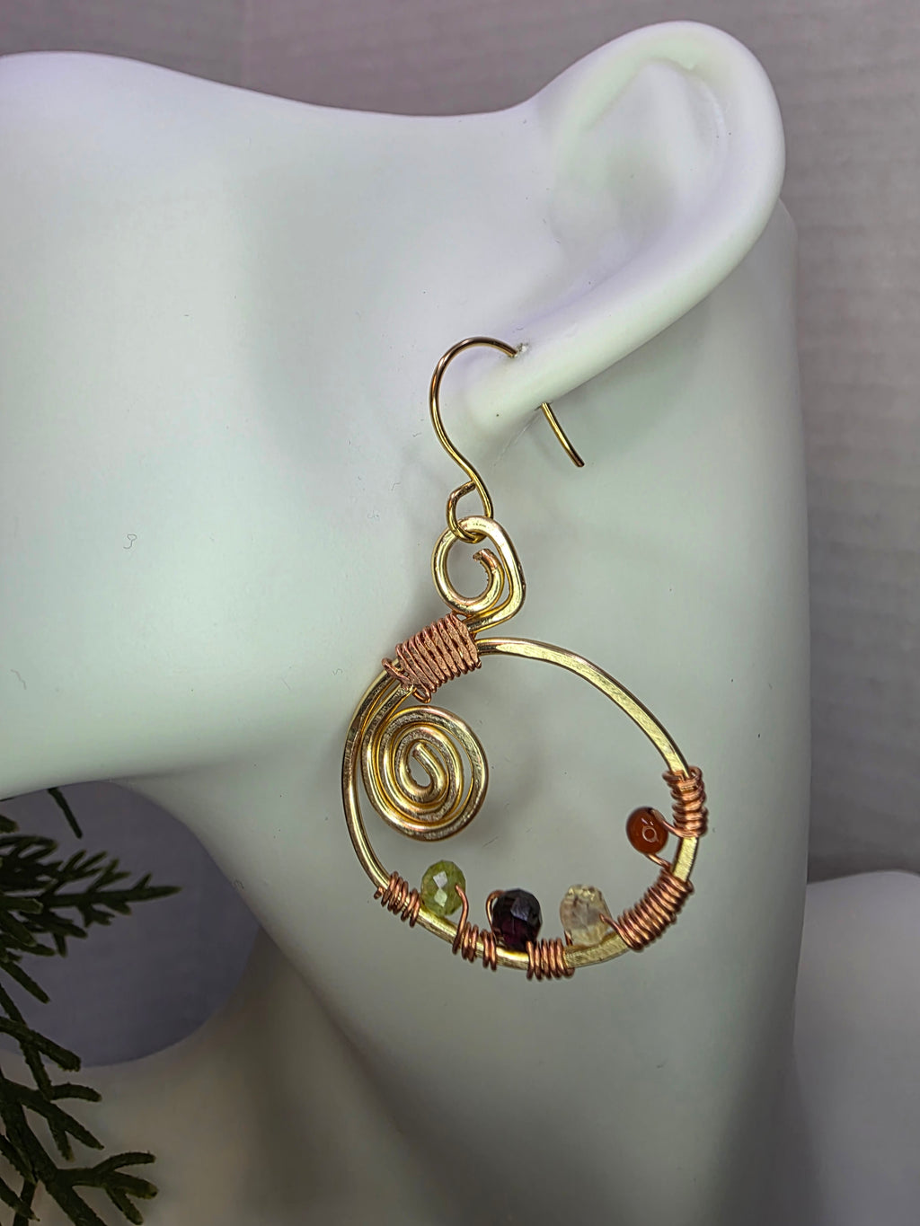 Handmade Brass and Copper Wire Wrapped Earrings with Garnet, Citrine, Peridot and Carnelian
